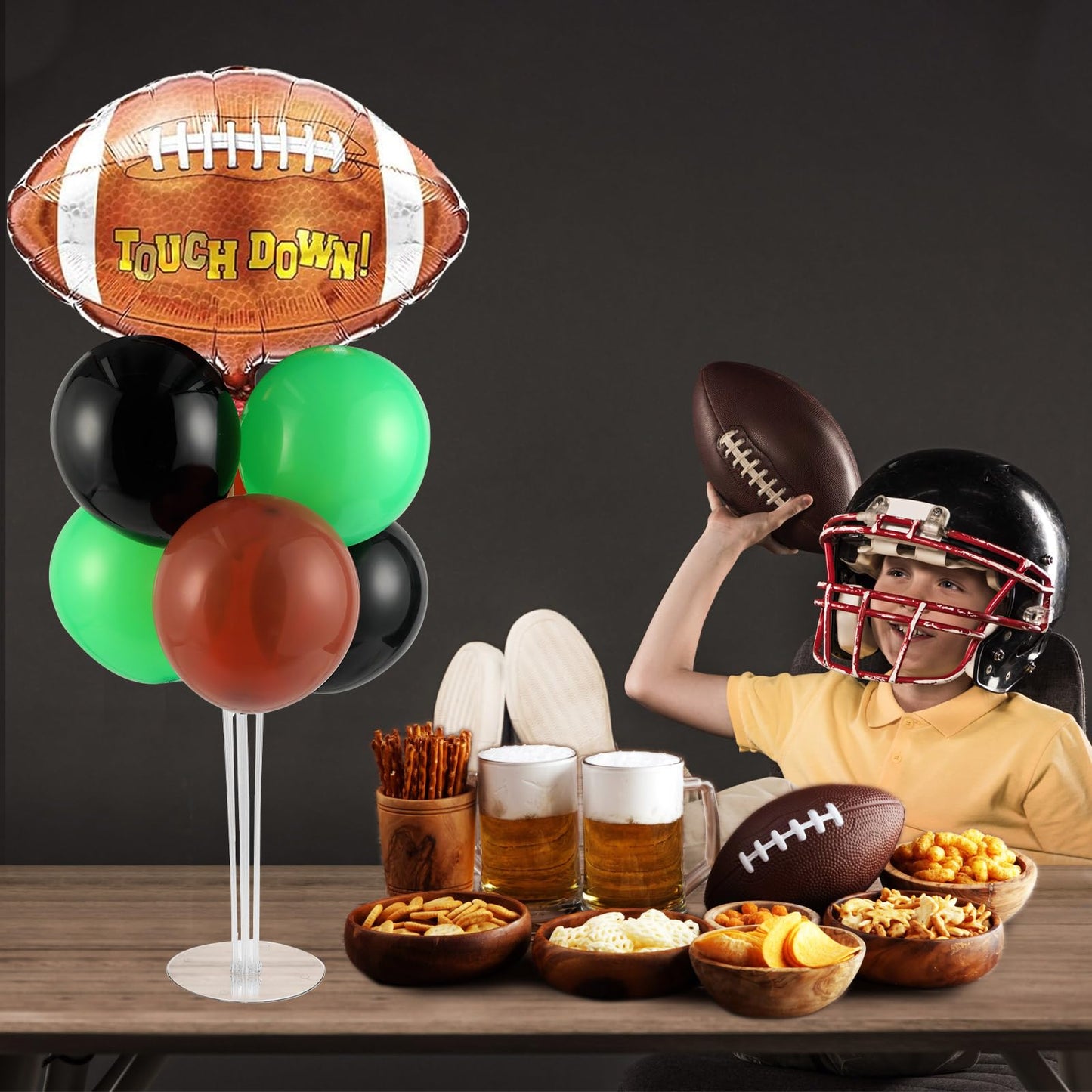 Naozinebi 4 Sets Football Party Balloons Stand Kit with Rugby Ball Foil Balloons – Centerpiece for Tables & Sports Events