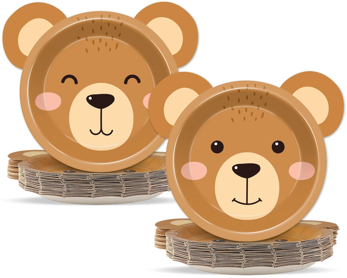 Naozinebi Bear-Shaped Paper Plates – 50 Count Disposable Tableware for Baby Showers & Birthday Parties