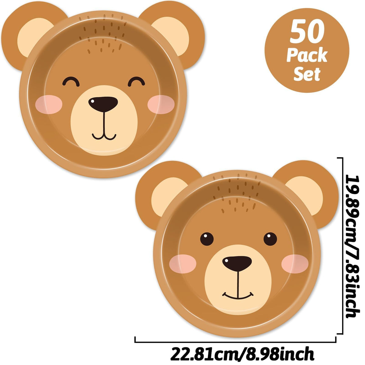 Naozinebi Bear-Shaped Paper Plates – 50 Count Disposable Tableware for Baby Showers & Birthday Parties