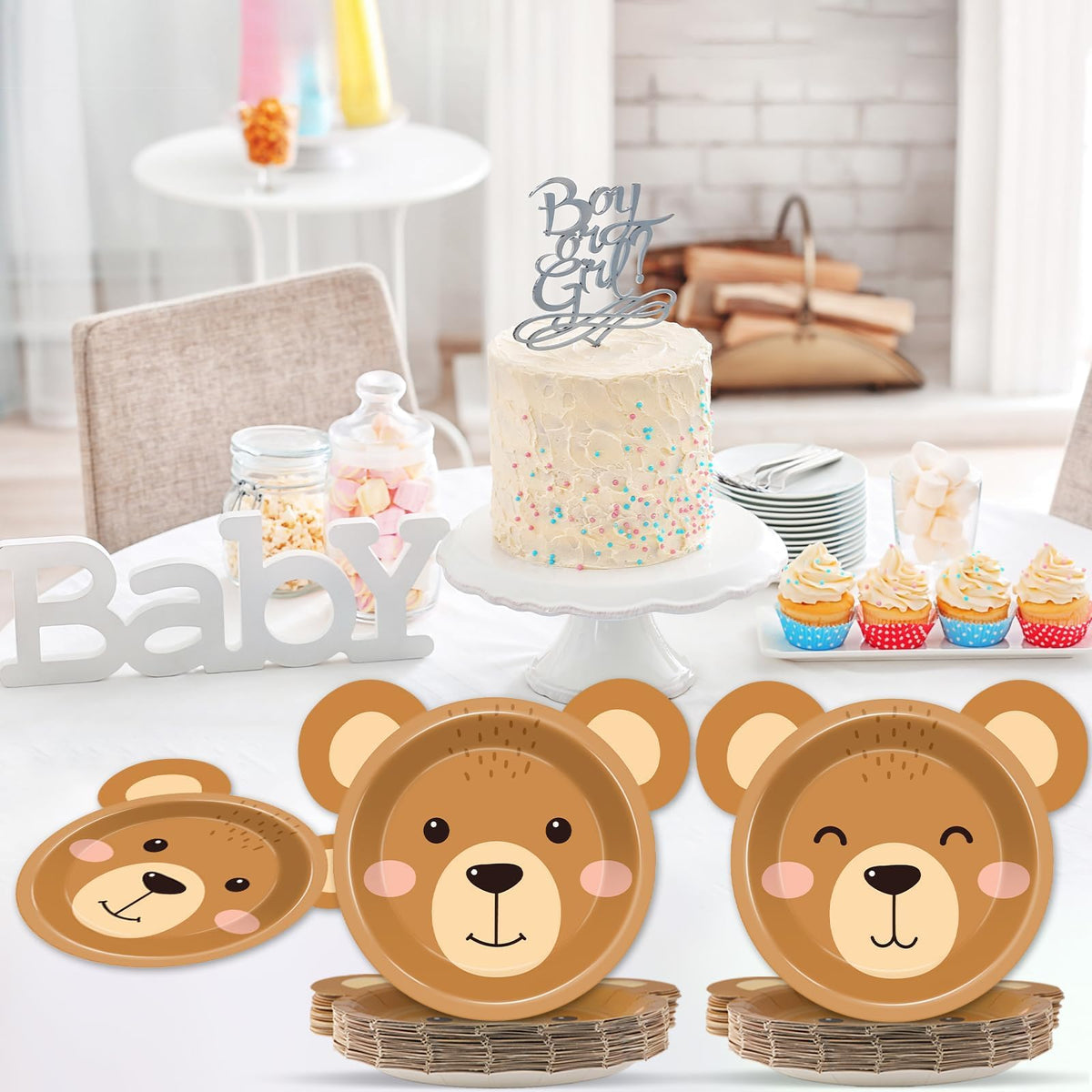 Naozinebi Bear-Shaped Paper Plates – 50 Count Disposable Tableware for Baby Showers & Birthday Parties