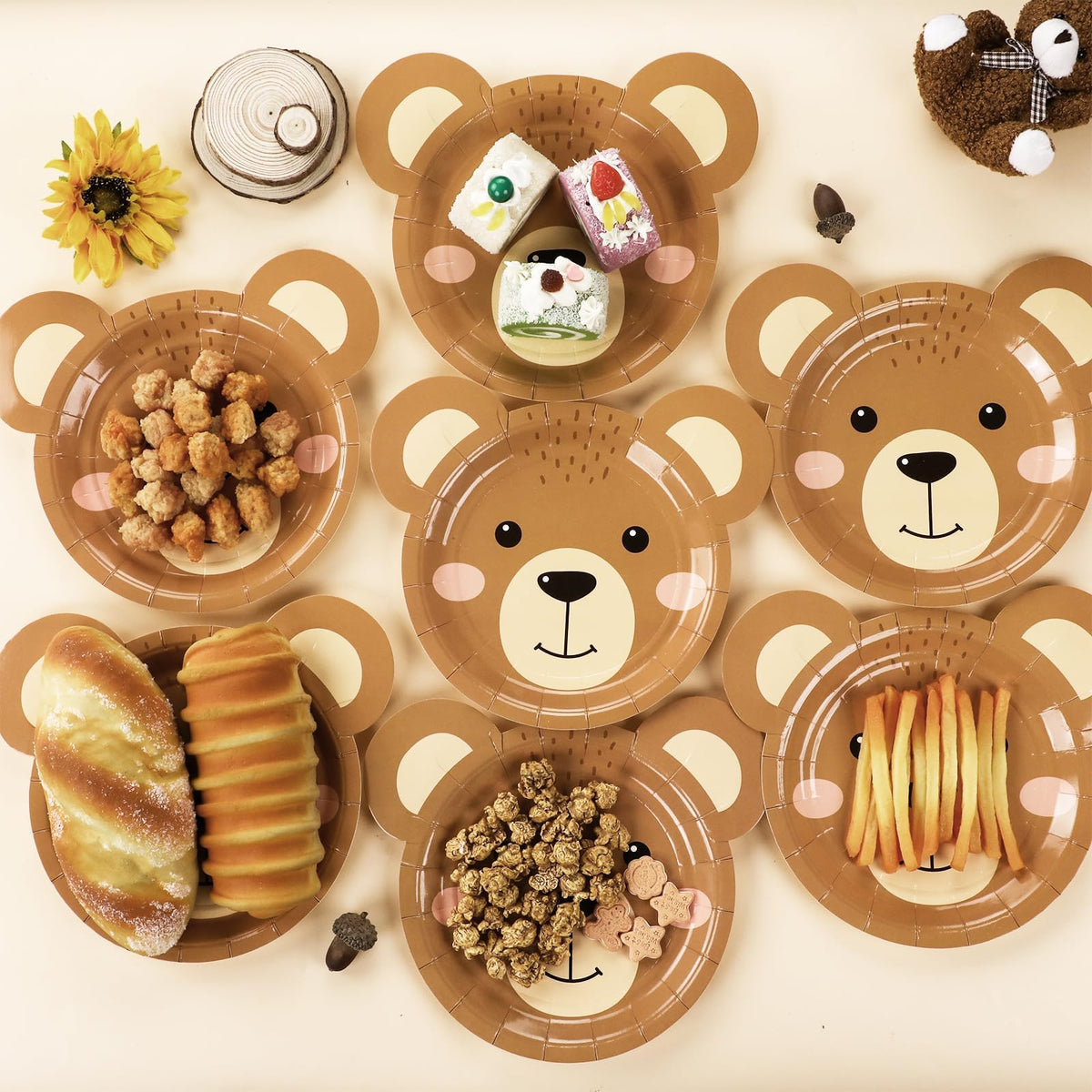 Naozinebi Bear-Shaped Paper Plates – 50 Count Disposable Tableware for Baby Showers & Birthday Parties