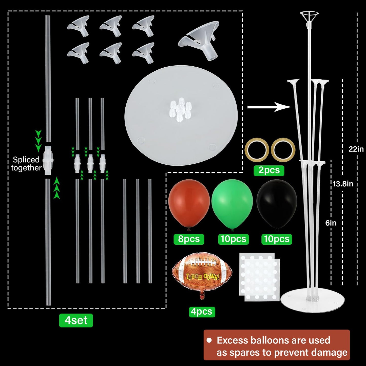 Naozinebi 4 Sets Football Party Balloons Stand Kit with Rugby Ball Foil Balloons – Centerpiece for Tables & Sports Events