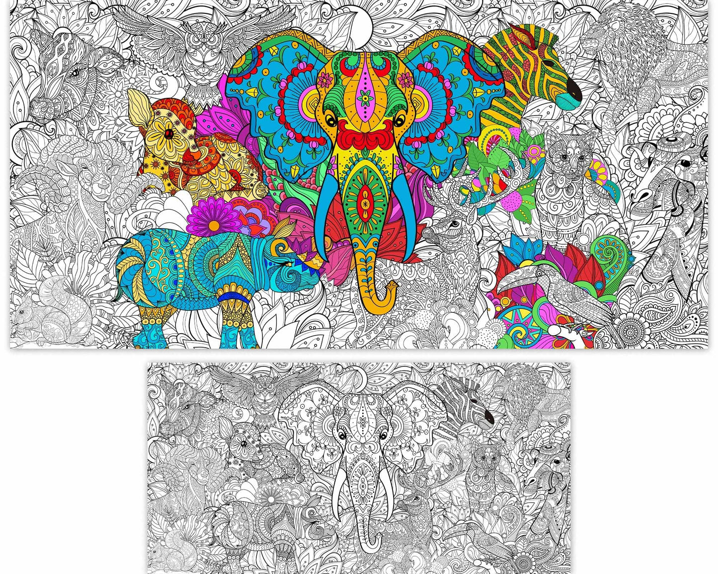 Naozinebi Giant Mandala Coloring Posters – African Animals Jumbo Poster for Kids & Adults