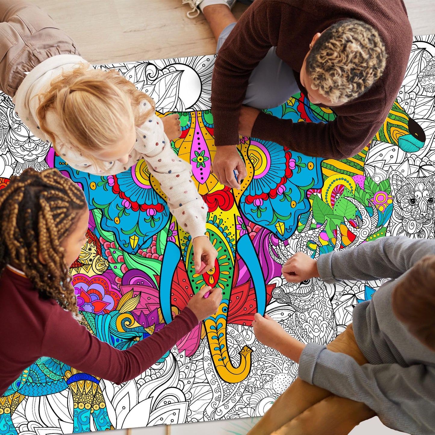 Naozinebi Giant Mandala Coloring Posters – African Animals Jumbo Poster for Kids & Adults
