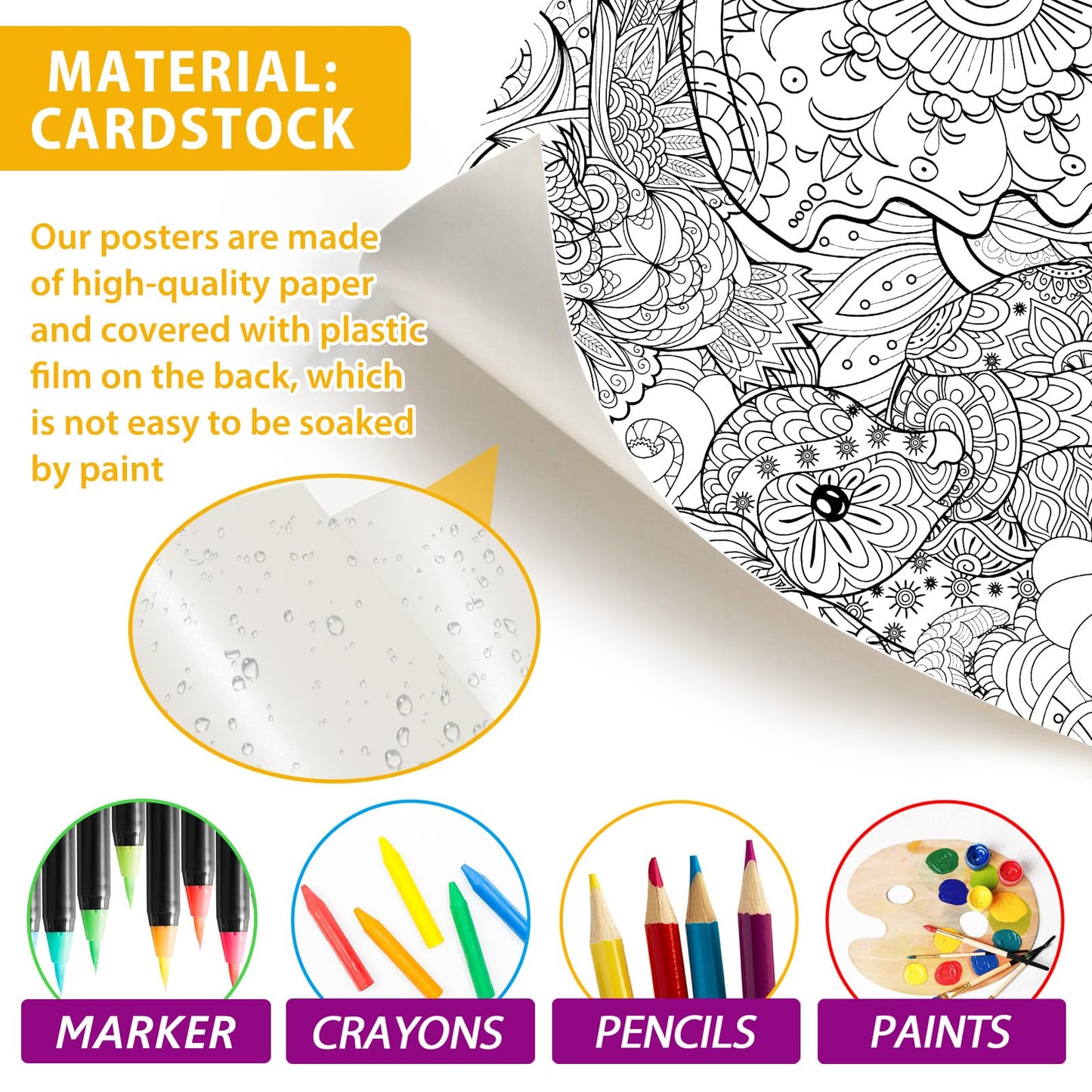Naozinebi Giant Mandala Coloring Posters – African Animals Jumbo Poster for Kids & Adults