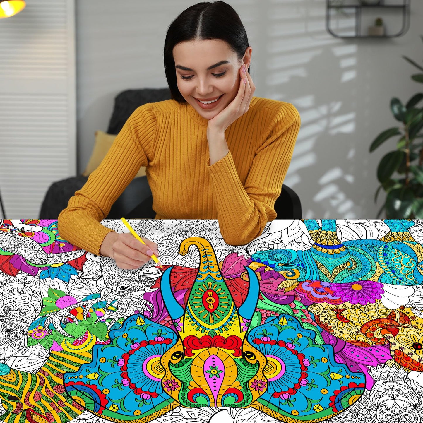 Naozinebi Giant Mandala Coloring Posters – African Animals Jumbo Poster for Kids & Adults