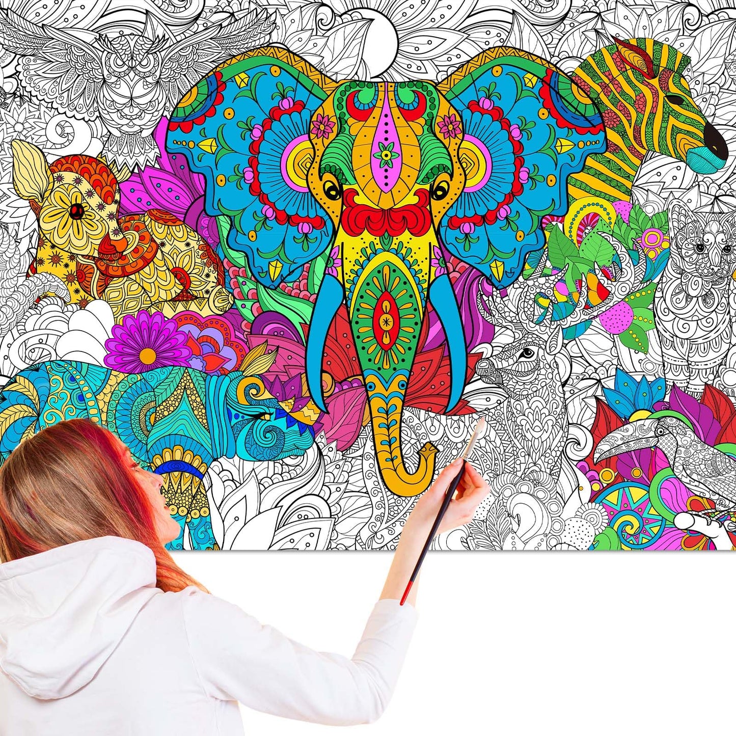 Naozinebi Giant Mandala Coloring Posters – African Animals Jumbo Poster for Kids & Adults