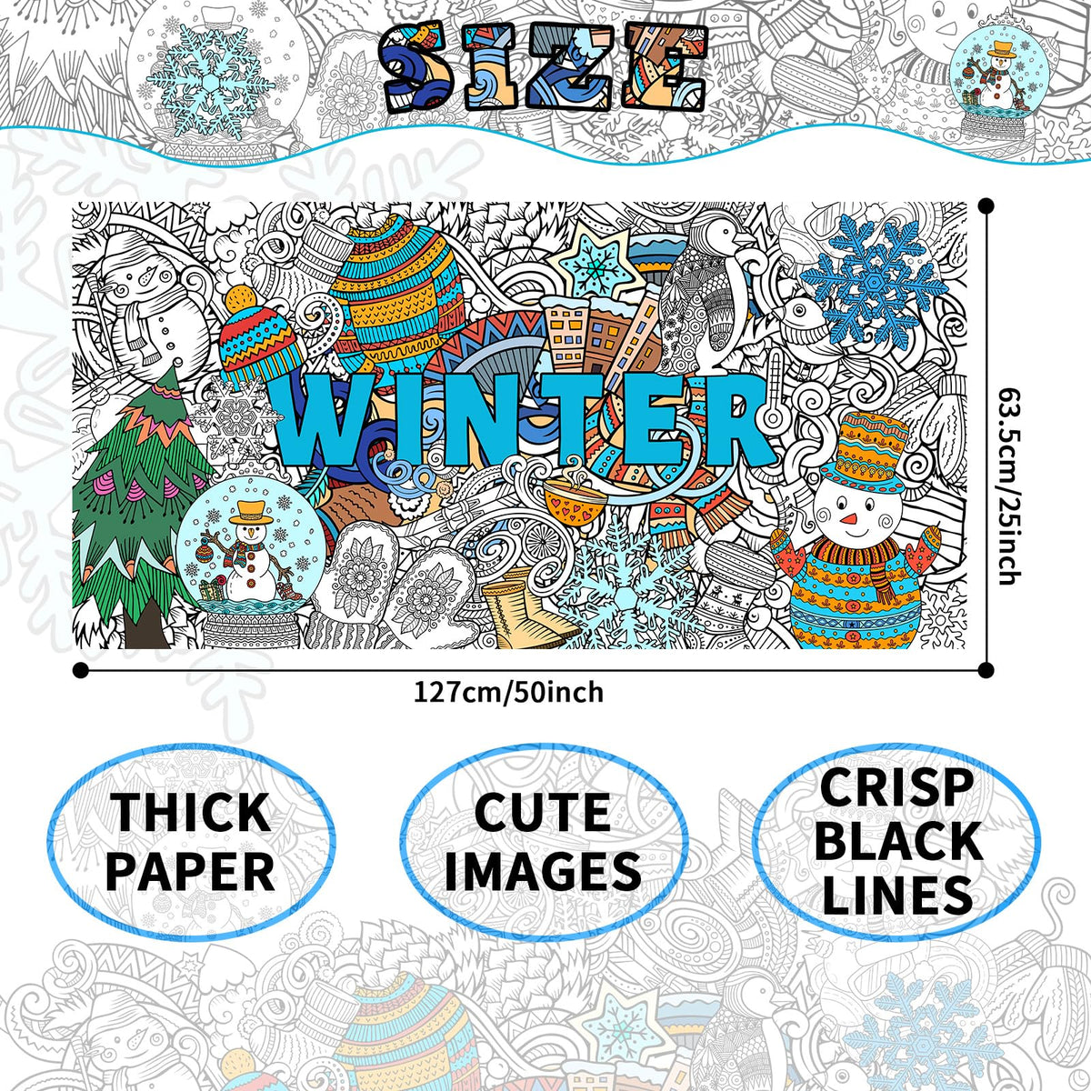 Naozinebi Giant Mandala Coloring Poster – Winter Holiday Jumbo Wall Art