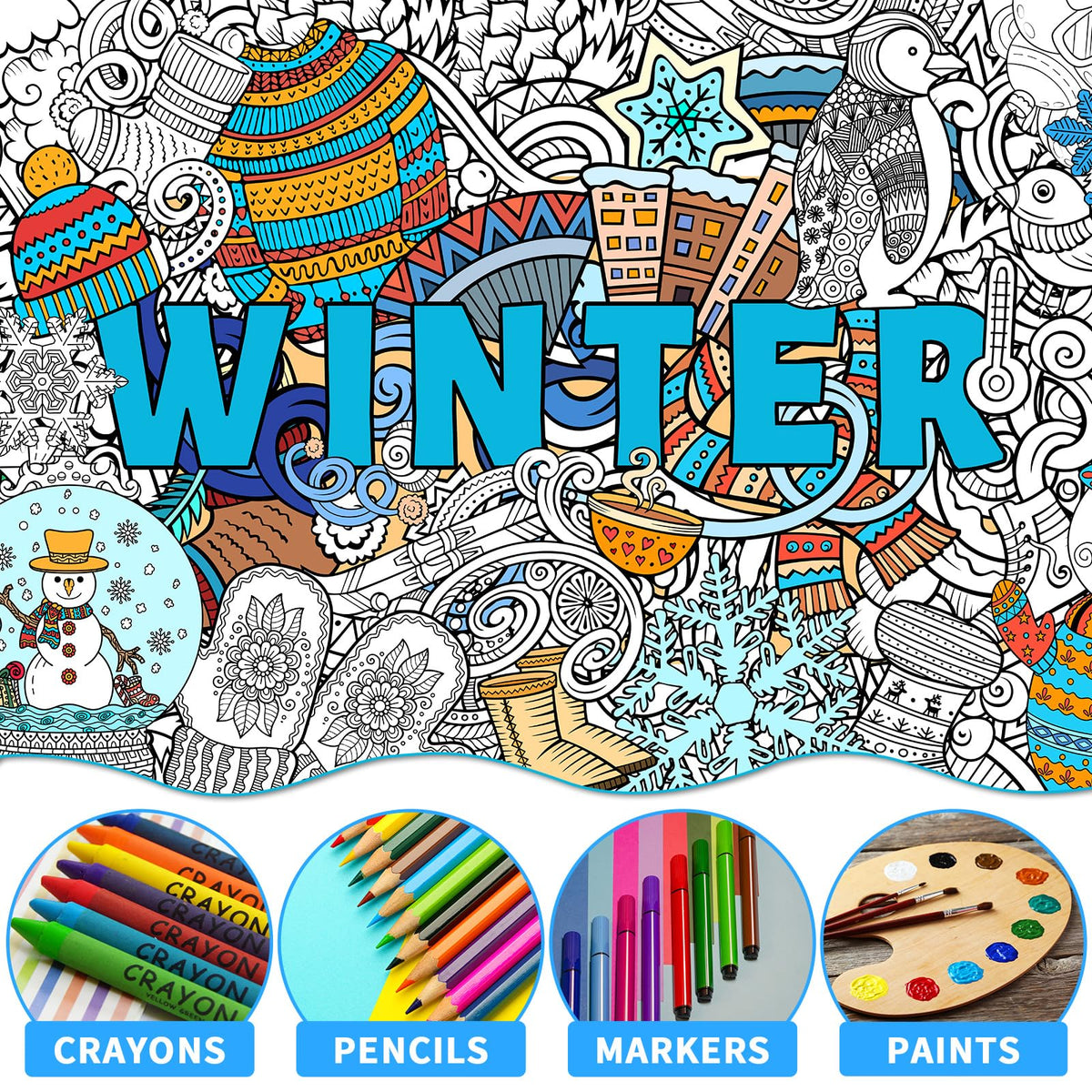 Naozinebi Giant Mandala Coloring Poster – Winter Holiday Jumbo Wall Art