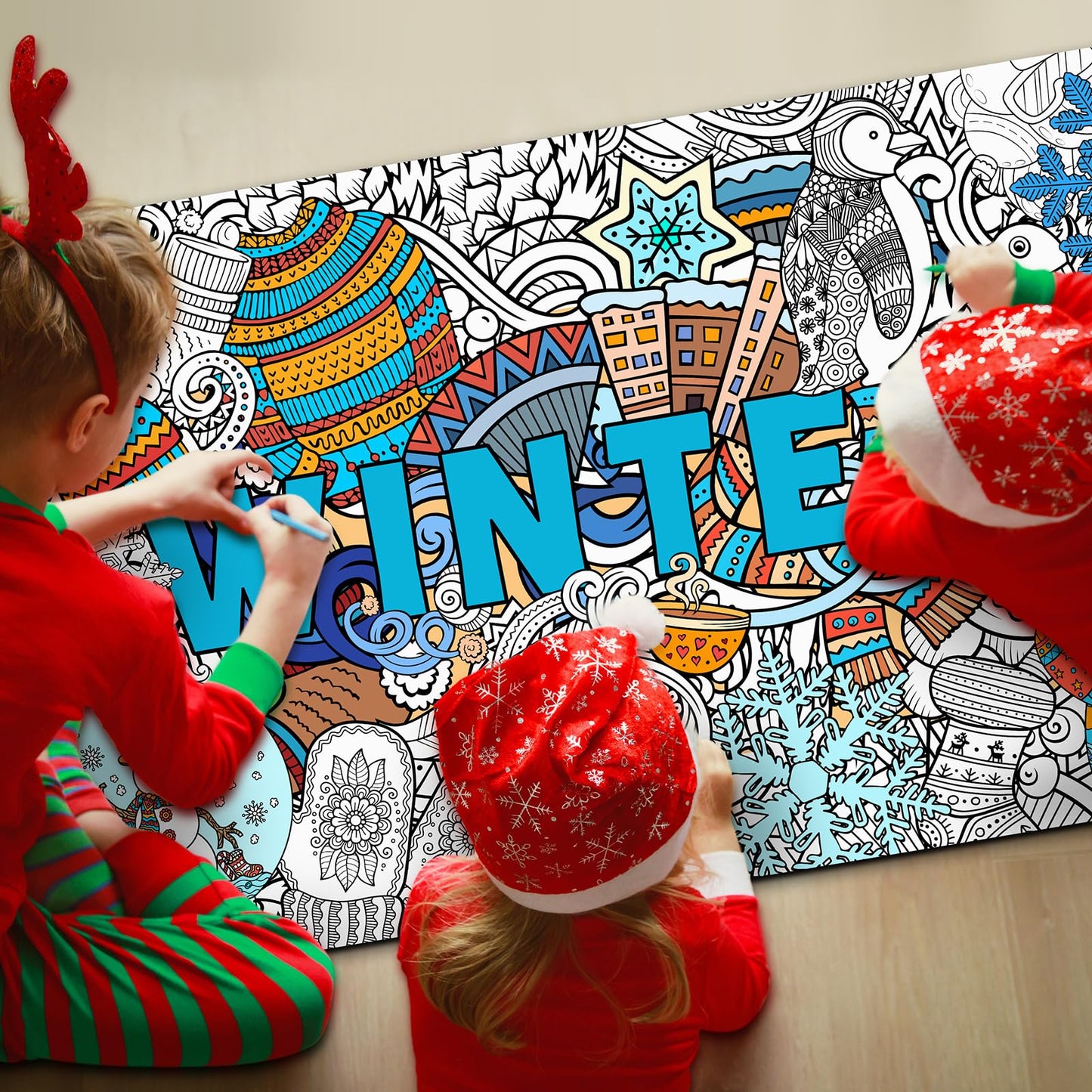 Naozinebi Giant Mandala Coloring Poster – Winter Holiday Jumbo Wall Art