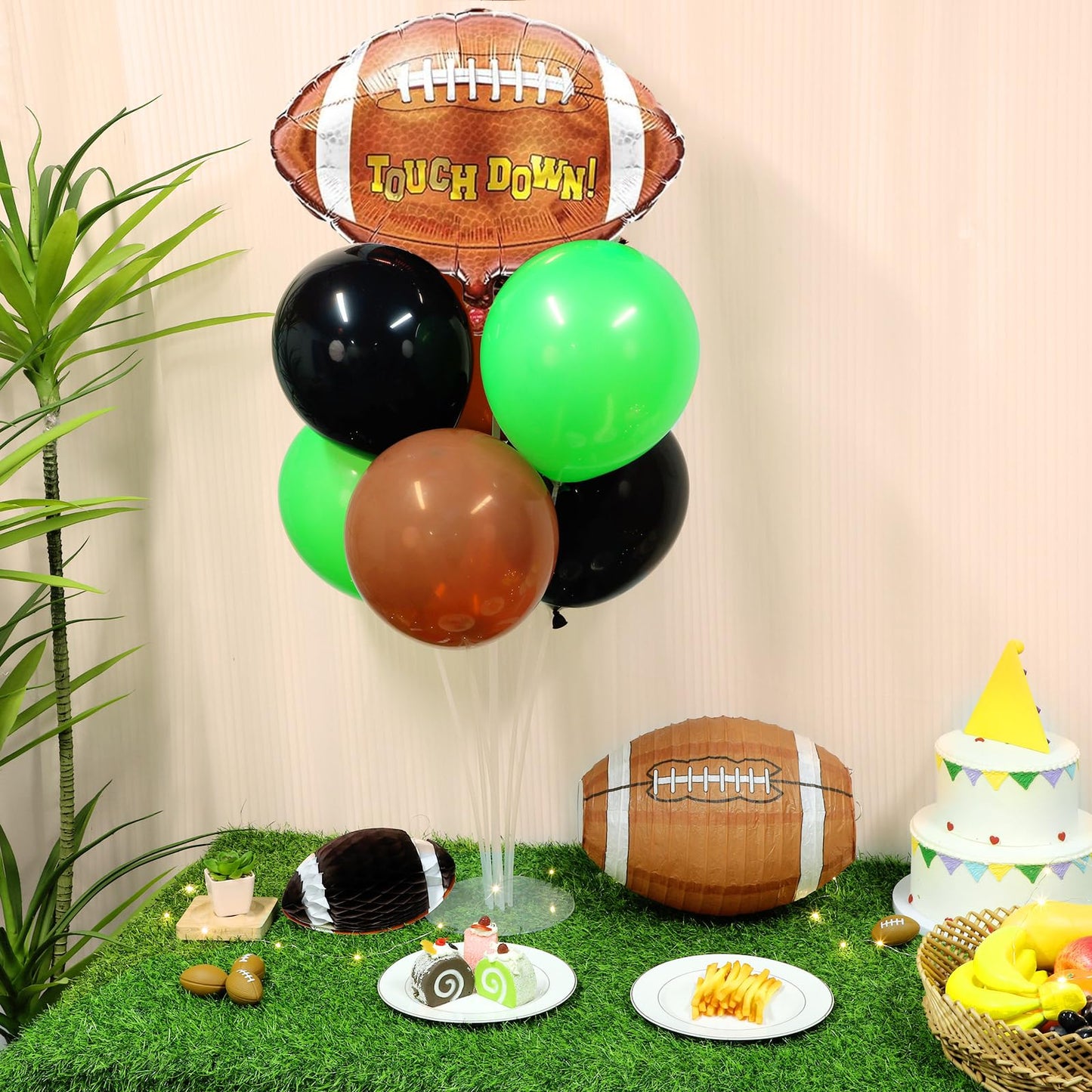 Naozinebi 4 Sets Football Party Balloons Stand Kit with Rugby Ball Foil Balloons – Centerpiece for Tables & Sports Events