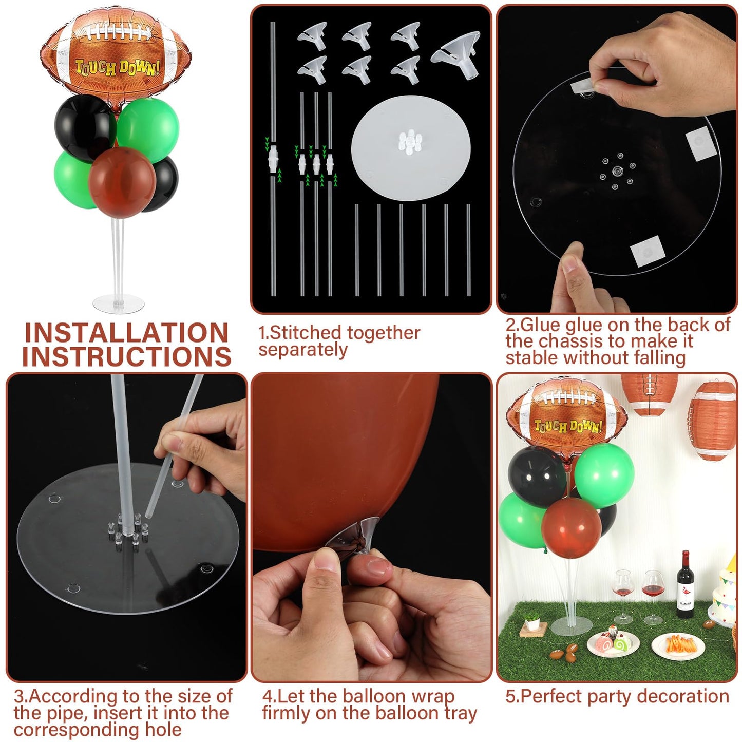 Naozinebi 4 Sets Football Party Balloons Stand Kit with Rugby Ball Foil Balloons – Centerpiece for Tables & Sports Events