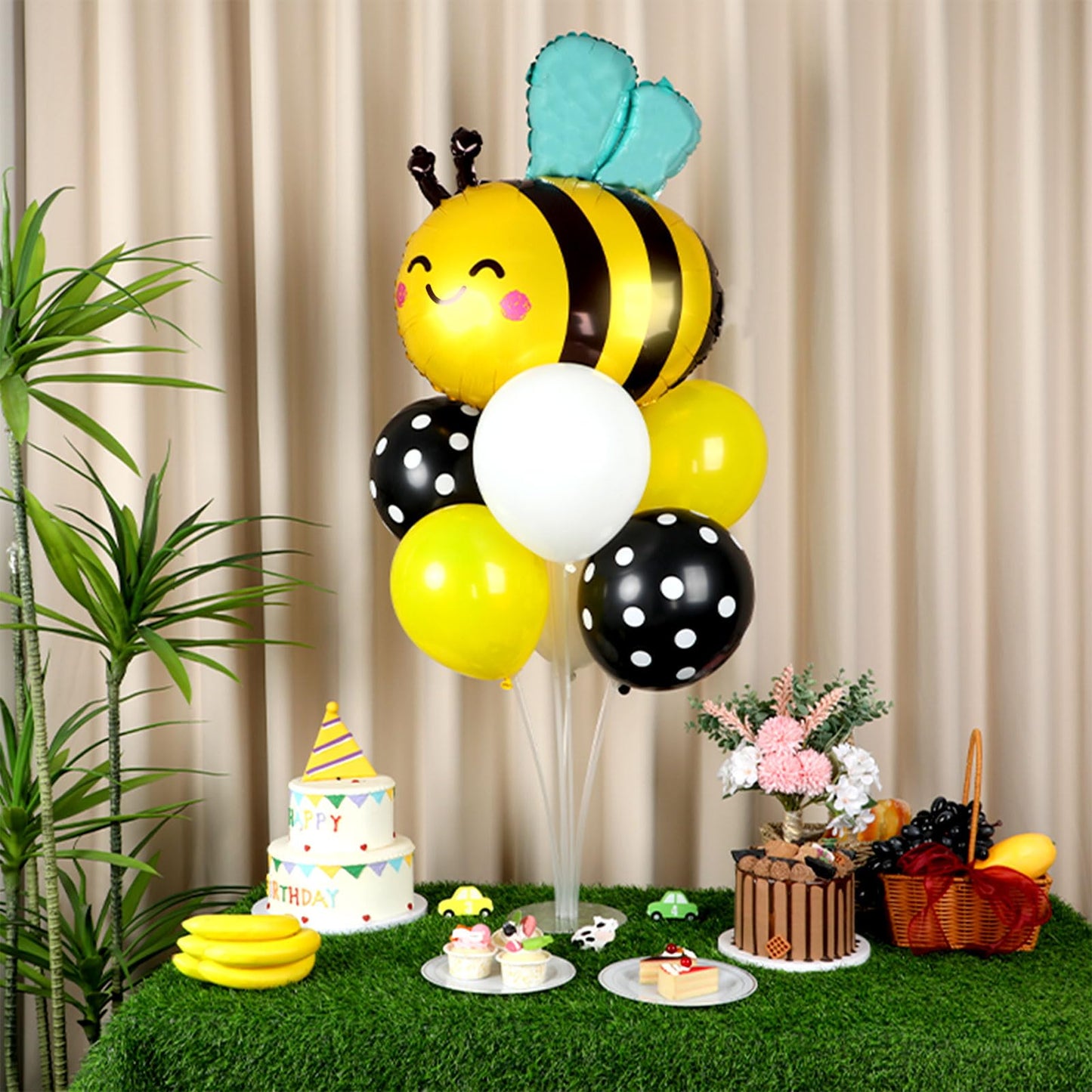 Naozinebi 4 Sets Bee Baby Shower Balloons Stand Kit – Honey Bee Centerpieces for Tables
