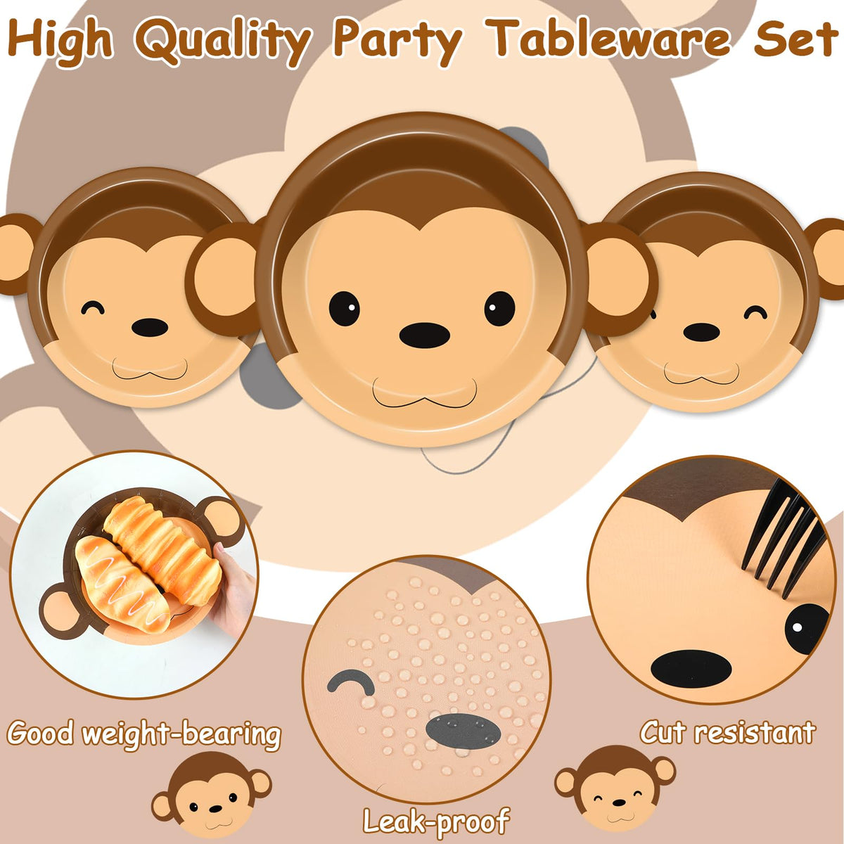 Naozinebi 50 Count Monkey Paper Plates | Jungle Safari Disposable Party Dinnerware