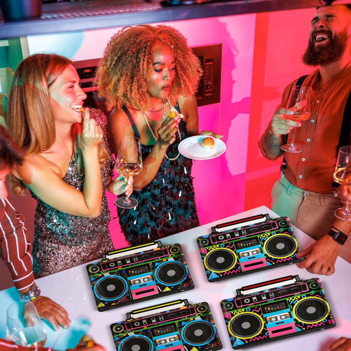 Naozinebi 50Pcs Radio Boombox Plates – 80s/90s Party Tableware
