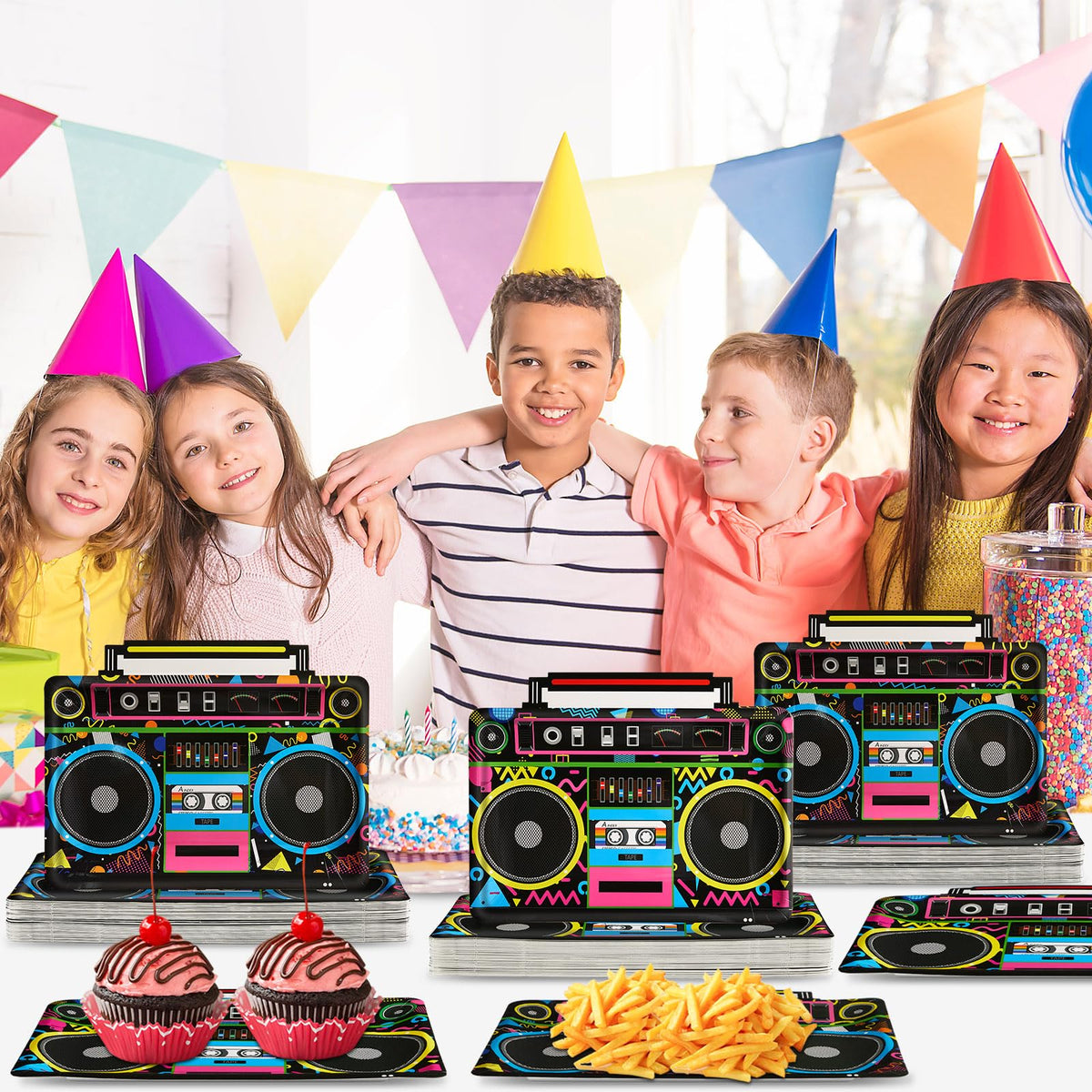 Naozinebi 50Pcs Radio Boombox Plates – 80s/90s Party Tableware
