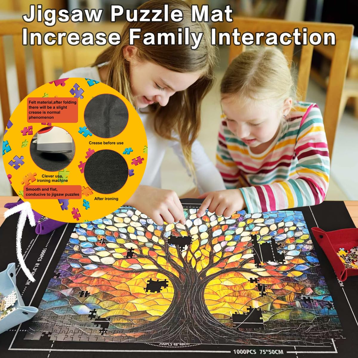 Napzy Puzzle Mat Rollup – Large Foldable Puzzle Board with 8 Trays & Drawstring Bag for 500–1500 PCS