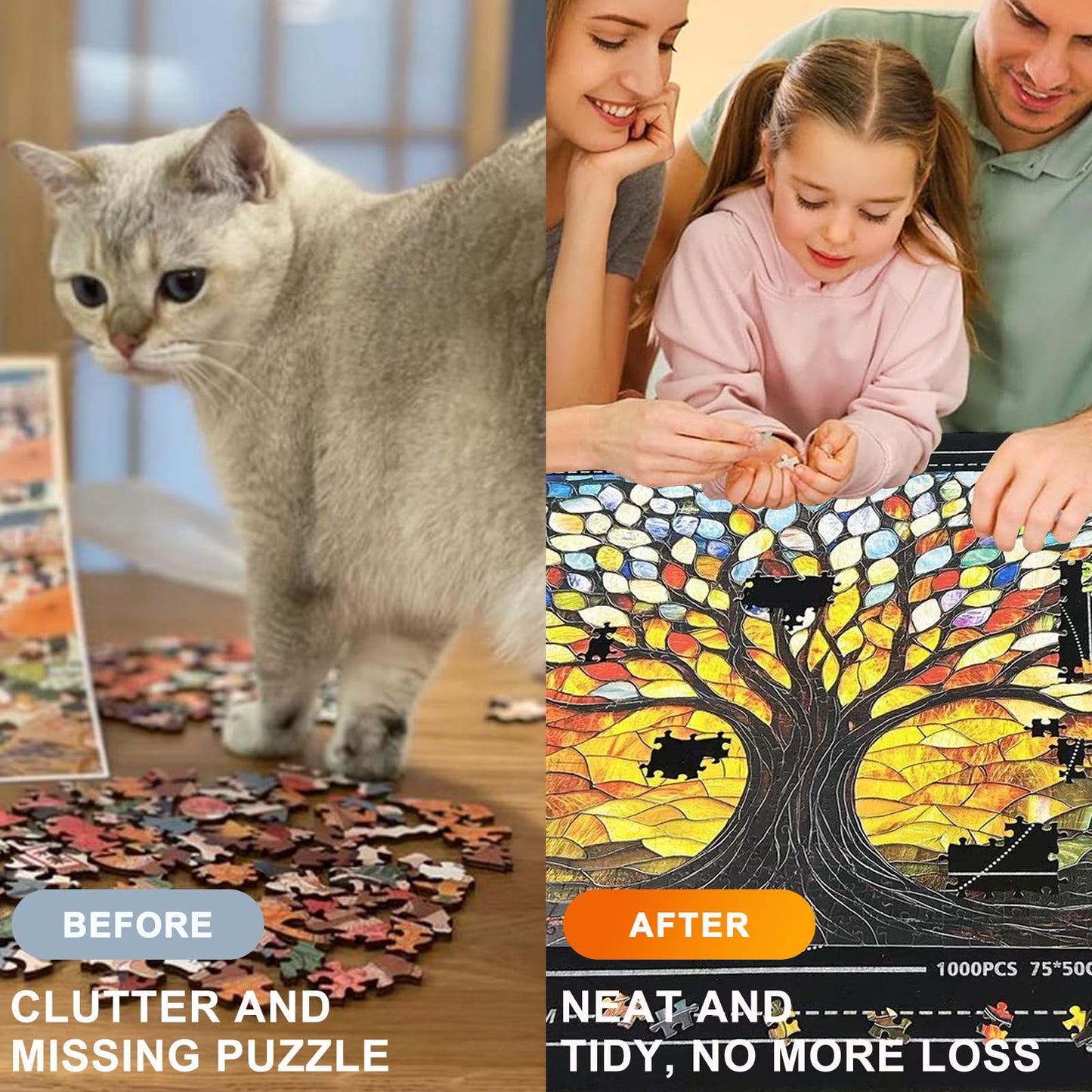 Napzy Puzzle Mat Rollup – Large Foldable Puzzle Board with 8 Trays & Drawstring Bag for 500–1500 PCS