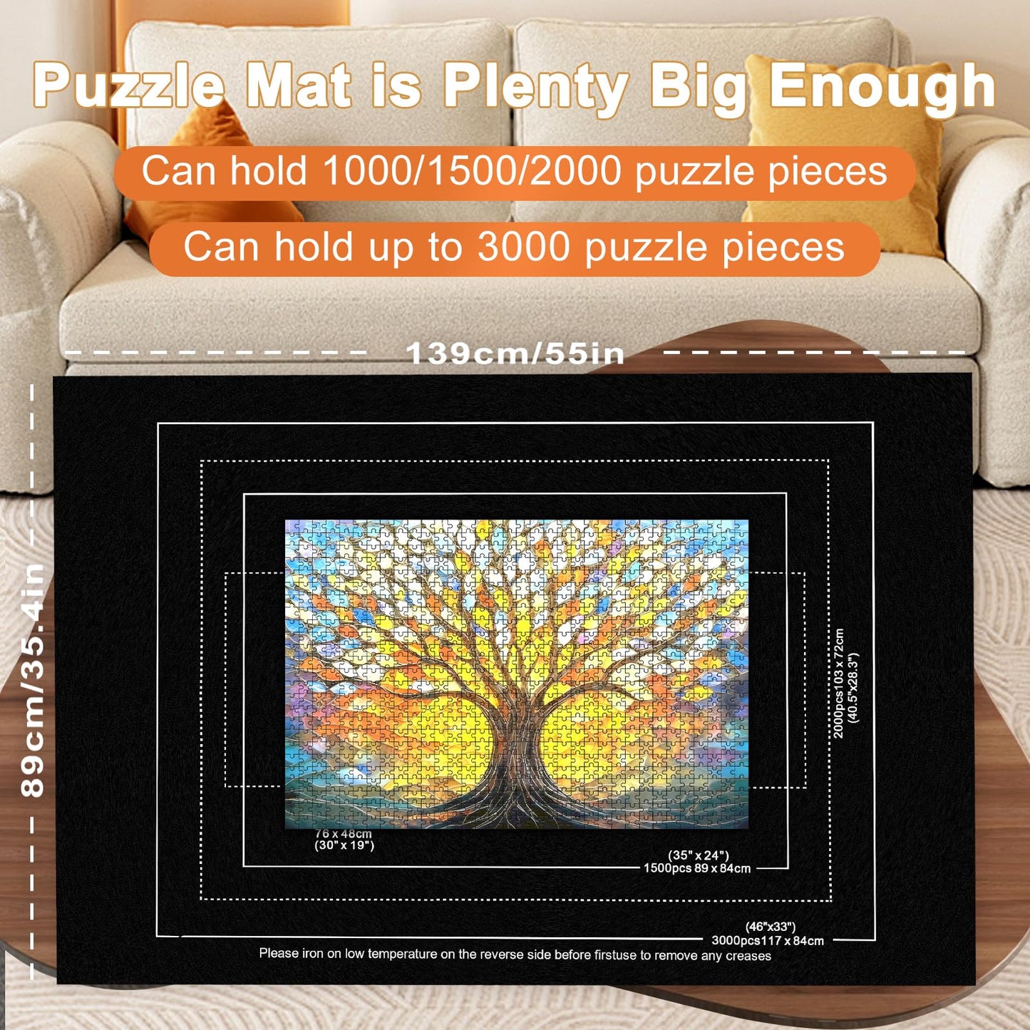 Napzy Puzzle Mat Roll Up — 3000-Piece Jigsaw Organizer with 8 Sorting Trays & Drawstring Bag