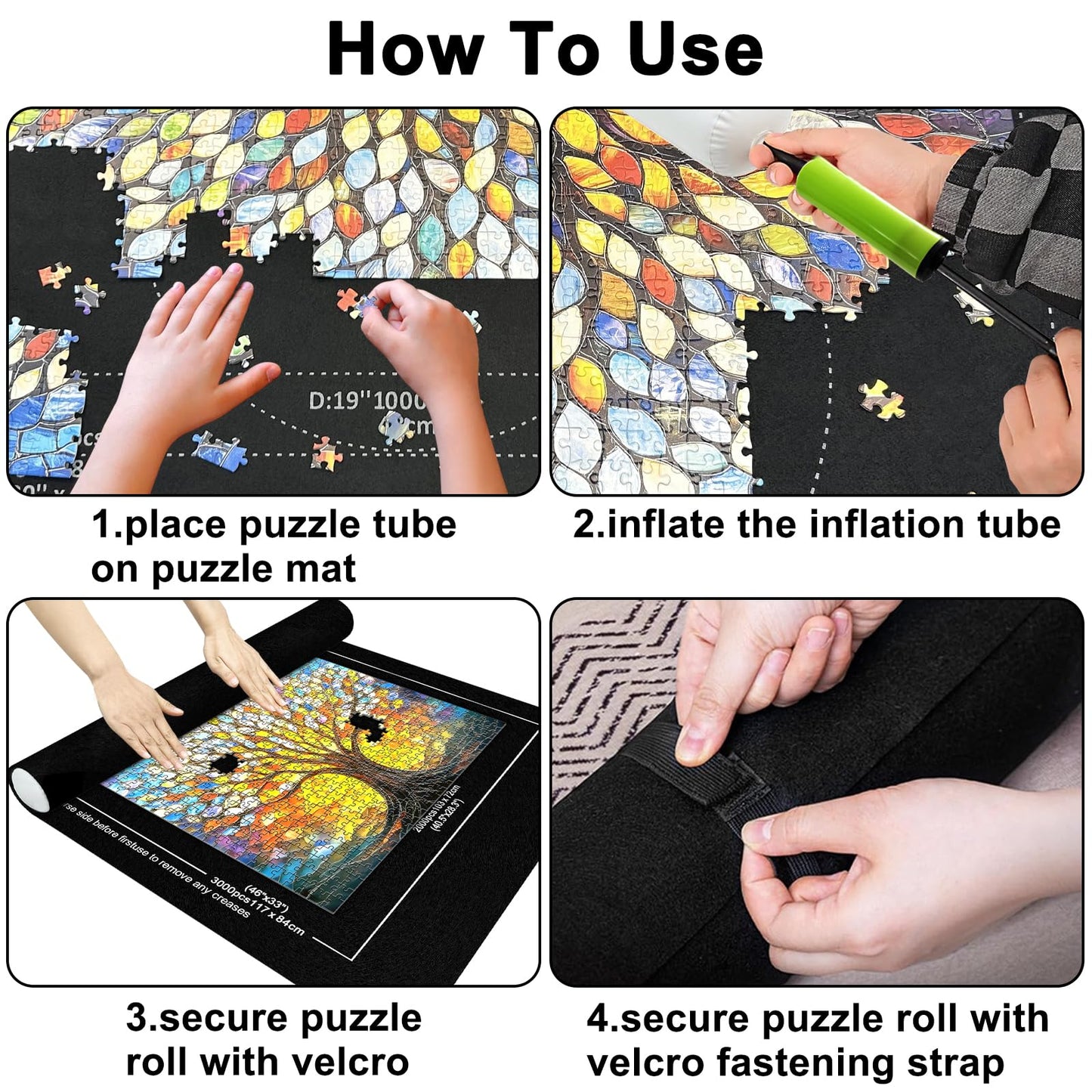 Napzy Puzzle Mat Roll Up — 3000-Piece Jigsaw Organizer with 8 Sorting Trays & Drawstring Bag