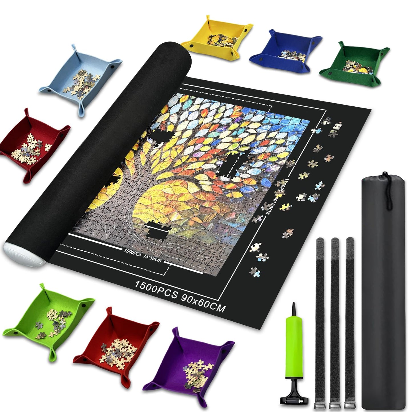 Napzy Puzzle Mat Rollup – Large Foldable Puzzle Board with 8 Trays & Drawstring Bag for 500–1500 PCS