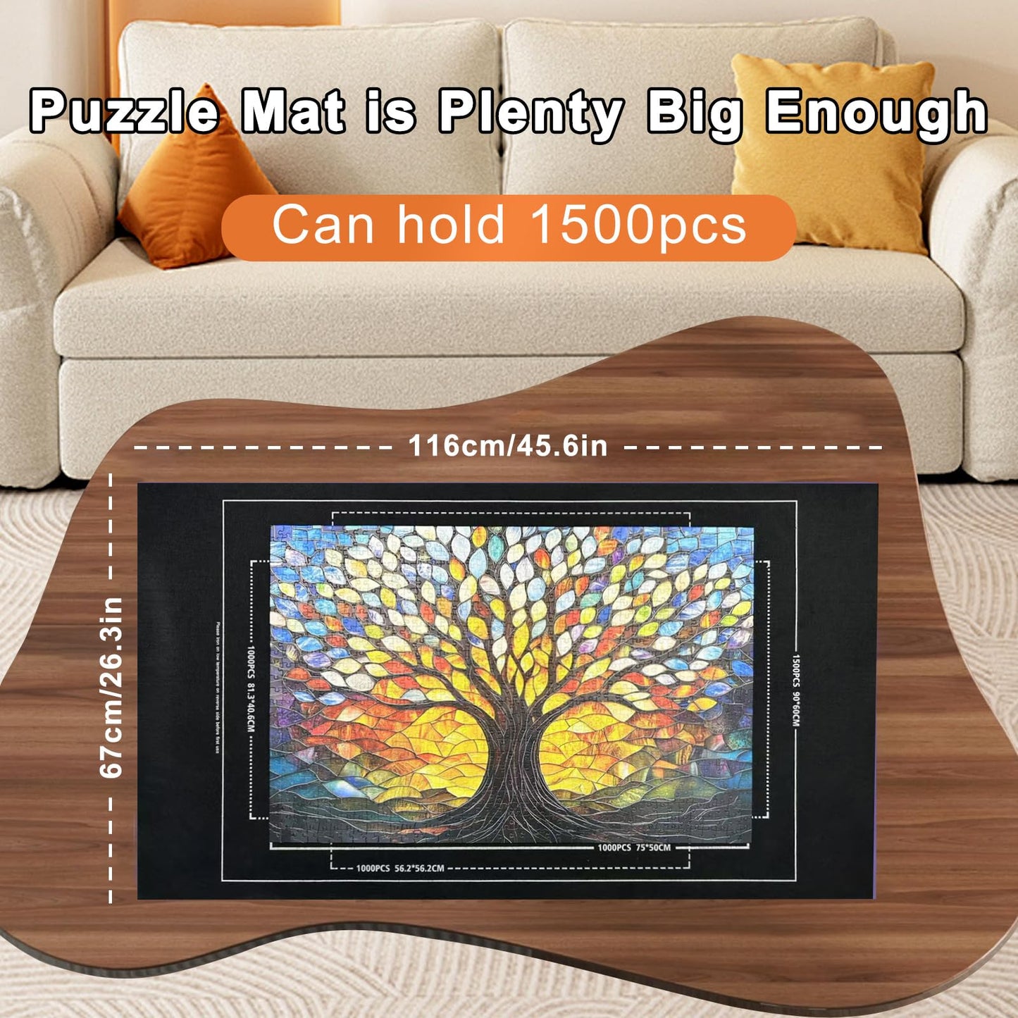 Napzy Puzzle Mat Rollup – Large Foldable Puzzle Board with 8 Trays & Drawstring Bag for 500–1500 PCS