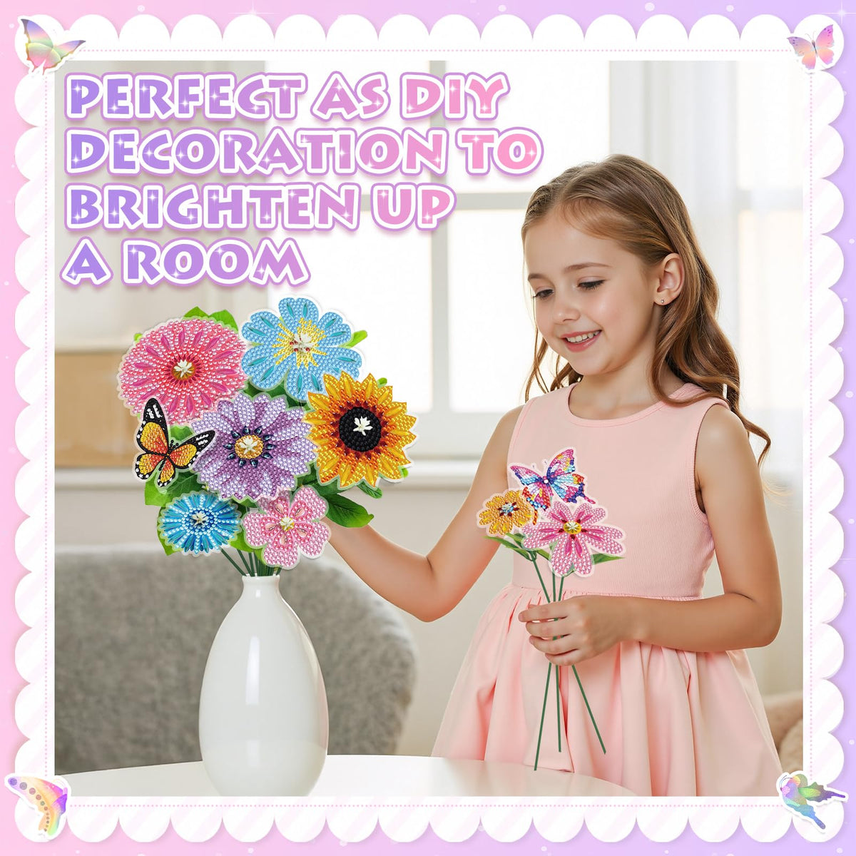 Nardoll GEM Art Flower Bouquet Kit for Kids 8-12 – 5D Diamond Art DIY Crafts