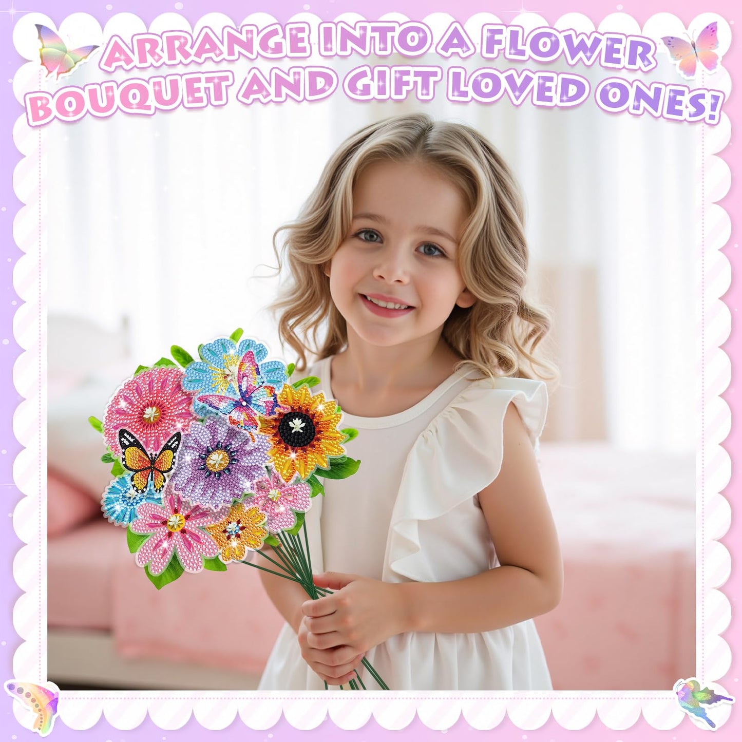 Nardoll GEM Art Flower Bouquet Kit for Kids 8-12 – 5D Diamond Art DIY Crafts