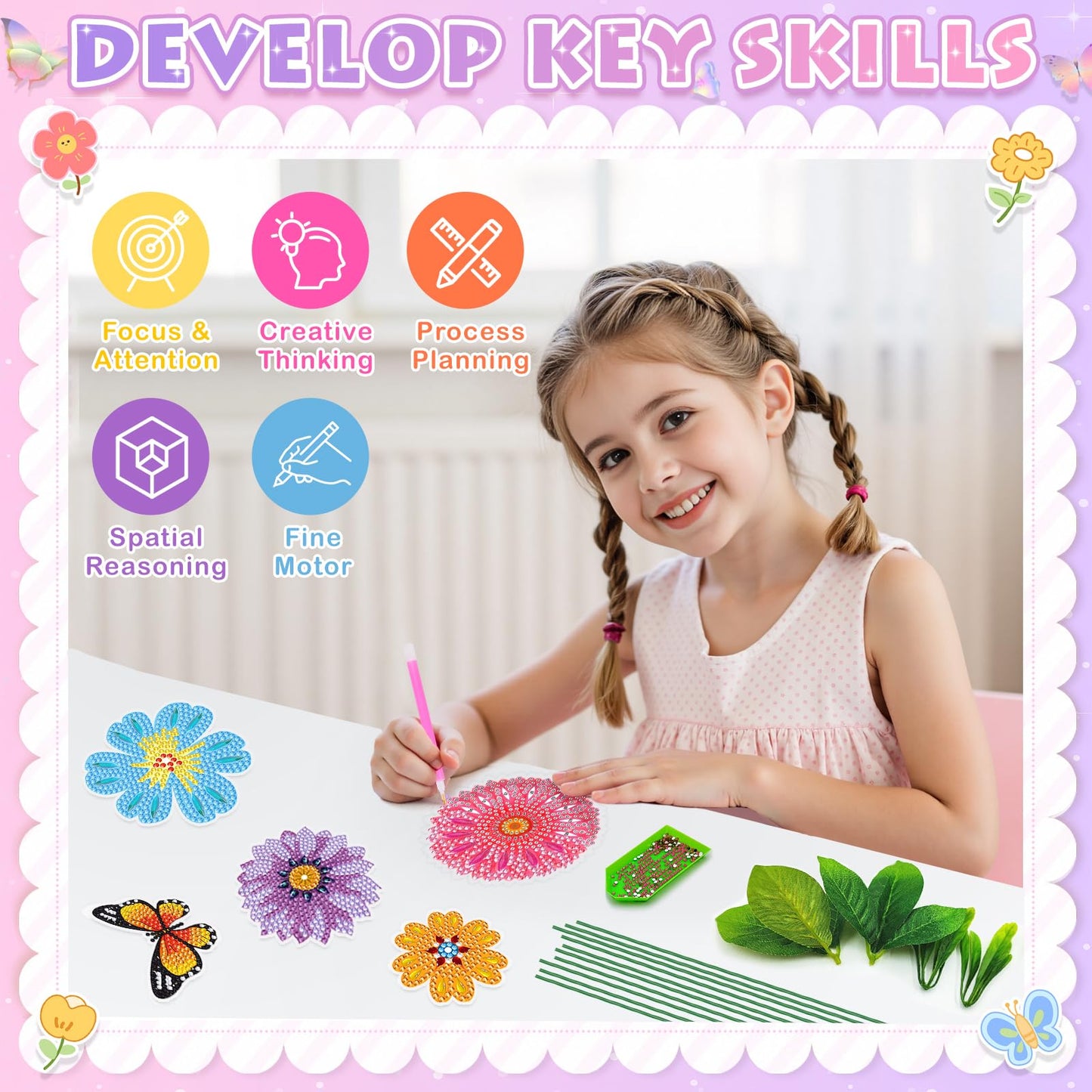 Nardoll GEM Art Flower Bouquet Kit for Kids 8-12 – 5D Diamond Art DIY Crafts