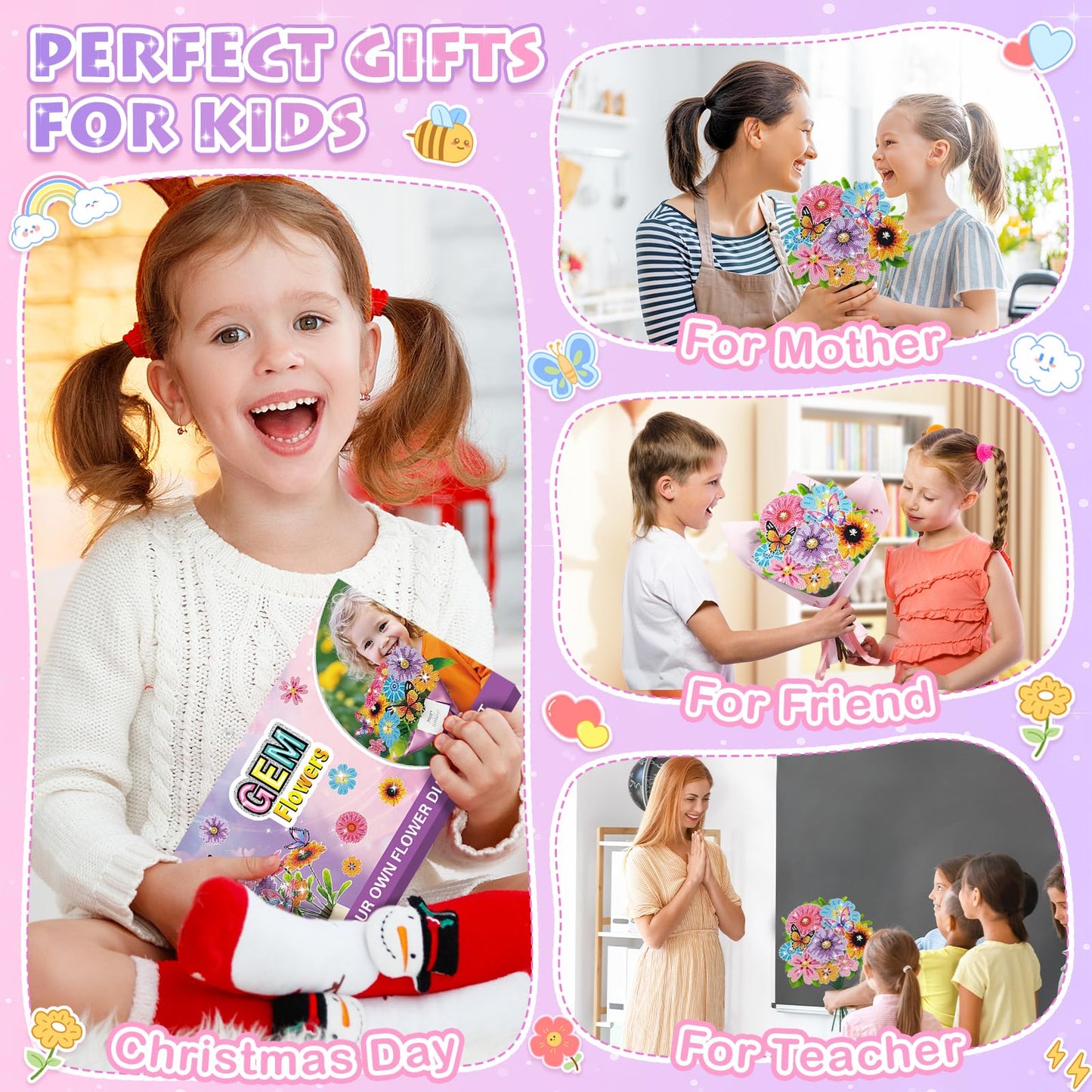 Nardoll GEM Art Flower Bouquet Kit for Kids 8-12 – 5D Diamond Art DIY Crafts