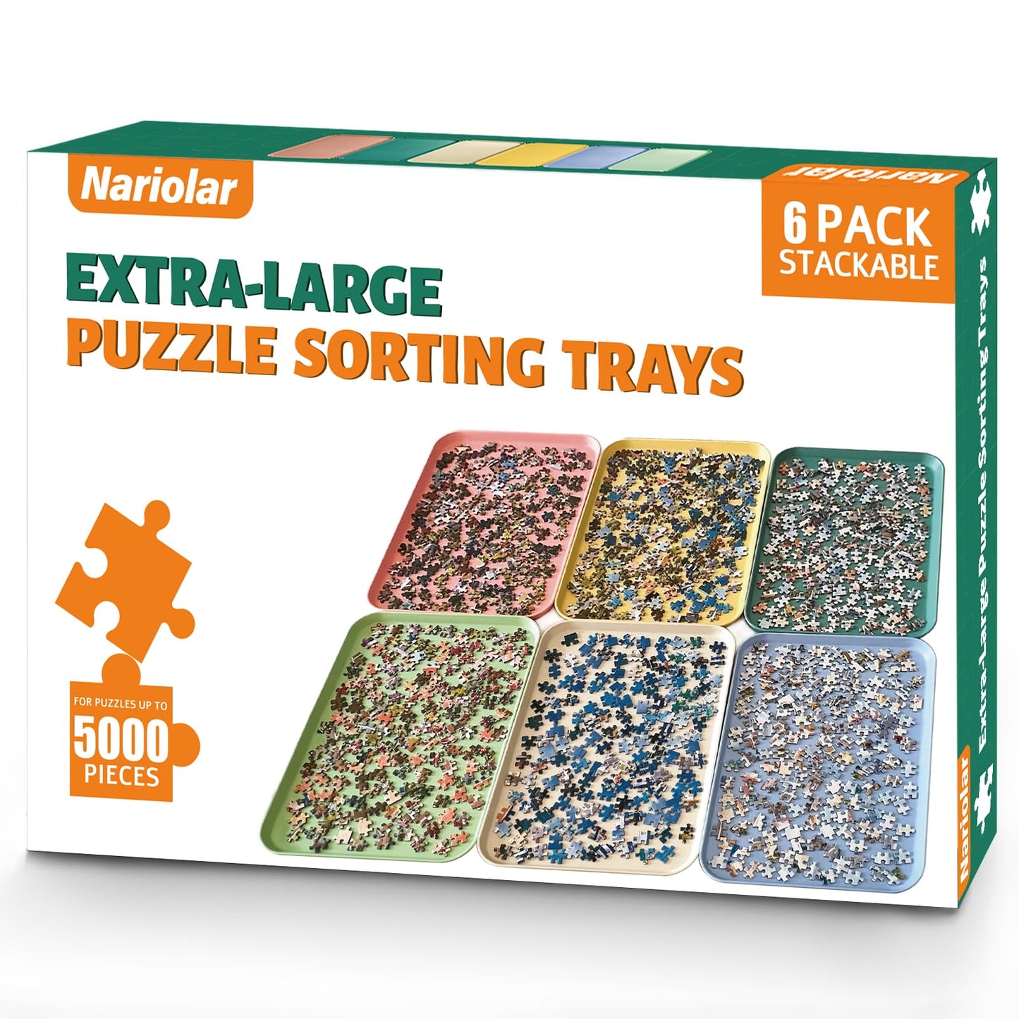 Nariolar 16.9 x 12 Extra-Large Puzzle Sorting Trays – Stackable 6-Pack for 2000/3000/5000 Piece Puzzles
