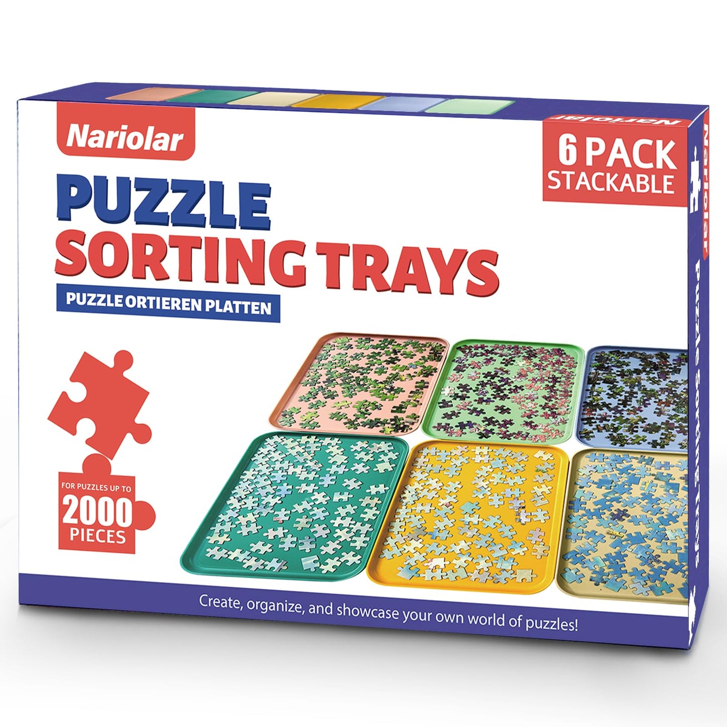 Nariolar 6-Color Puzzle Sorting Trays – Stackable 6-Pack (2000 Pieces)