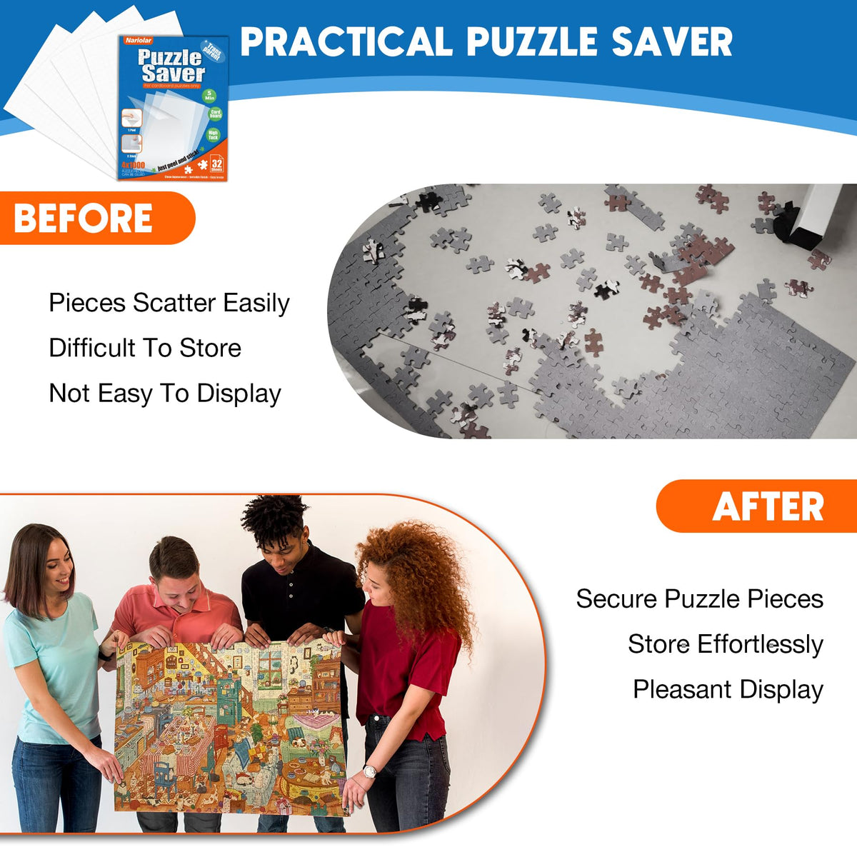 Nariolar Ultra-Adhesion Transparent Puzzle Glue Sheets – 32 Saver Sheets