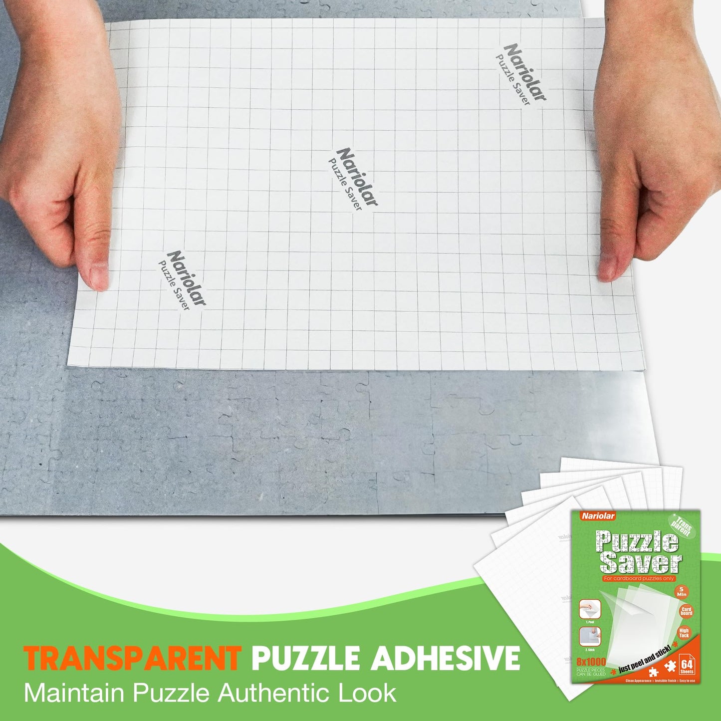 Nariolar Ultra-Adhesion Puzzle Glue Sheets — 64 Saver Sheets for Up to 8x1000-Piece Jigsaws