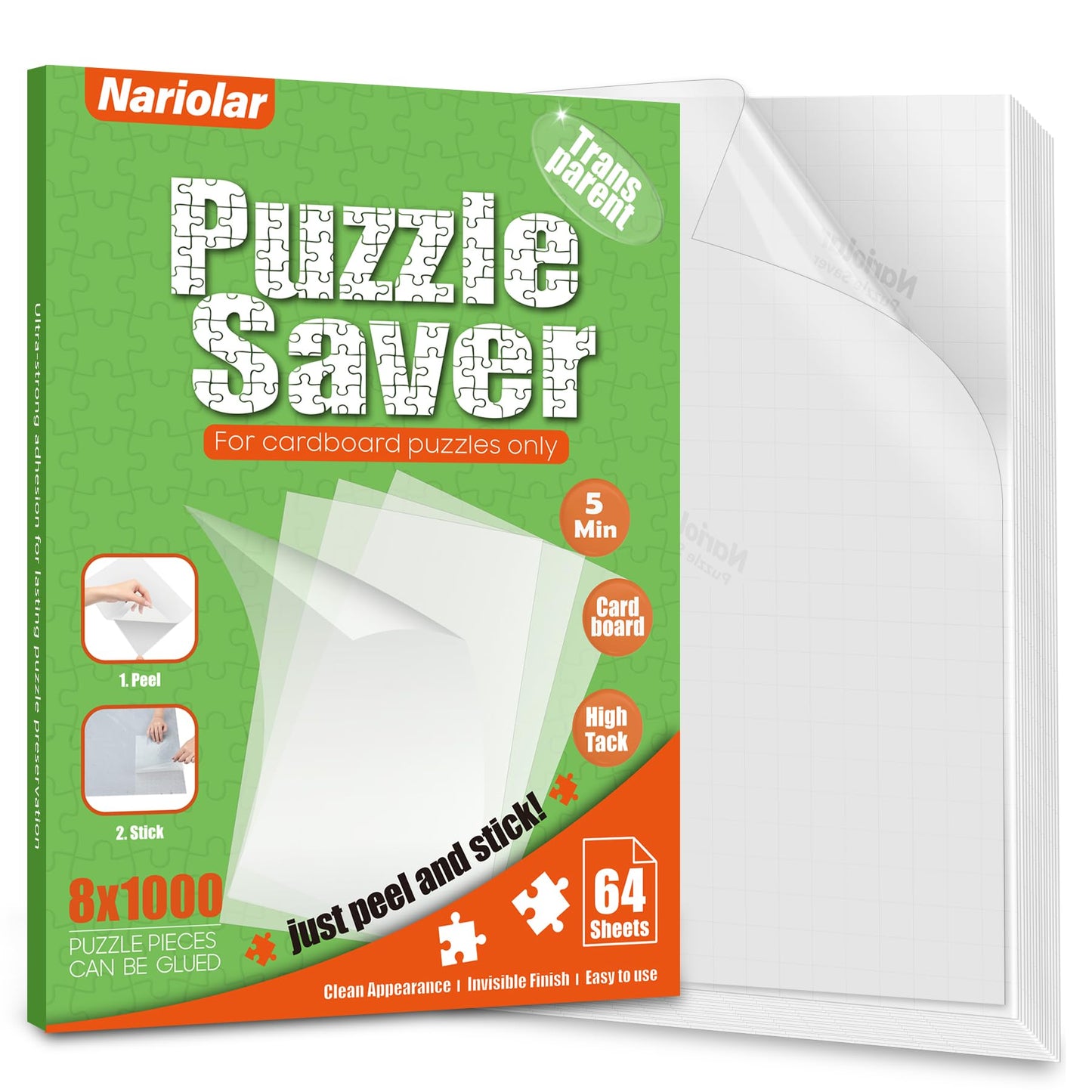 Nariolar Ultra-Adhesion Puzzle Glue Sheets — 64 Saver Sheets for Up to 8x1000-Piece Jigsaws