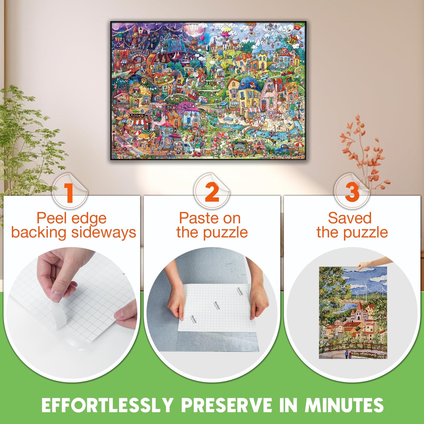 Nariolar Ultra-Adhesion Puzzle Glue Sheets — 64 Saver Sheets for Up to 8x1000-Piece Jigsaws