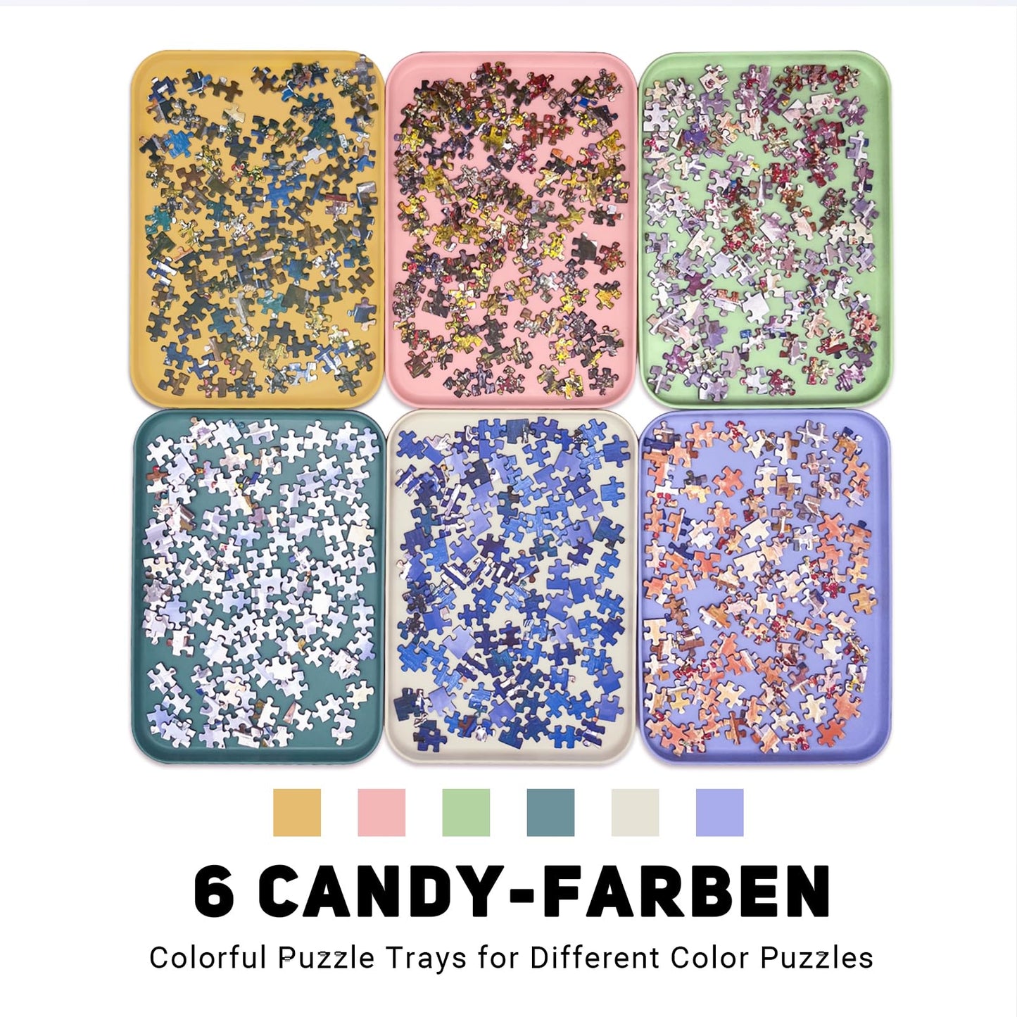 Nariolar 6-Color Puzzle Sorting Trays – Stackable 6-Pack (2000 Pieces)