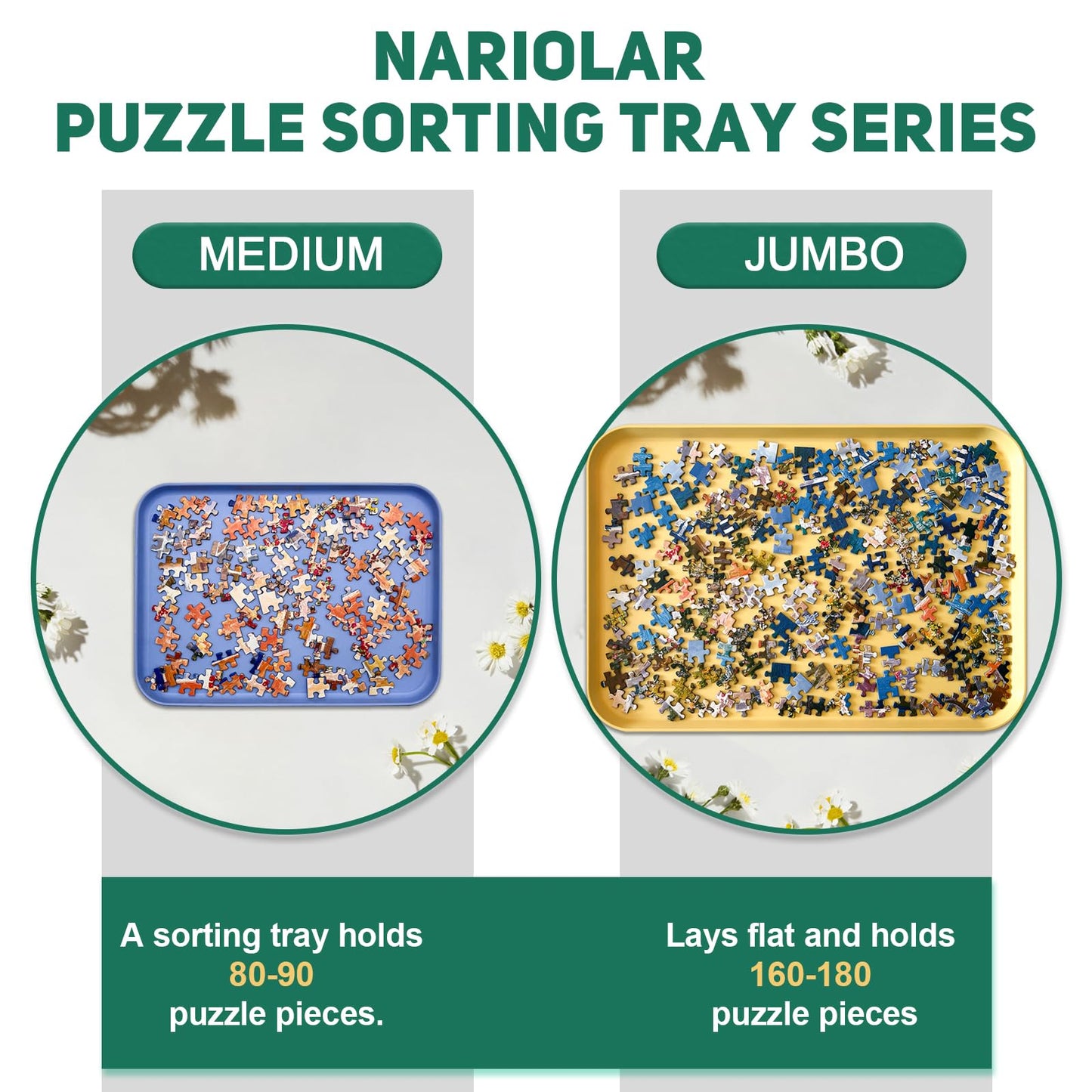 Nariolar 16.9 x 12 Extra-Large Puzzle Sorting Trays – Stackable 6-Pack for 2000/3000/5000 Piece Puzzles