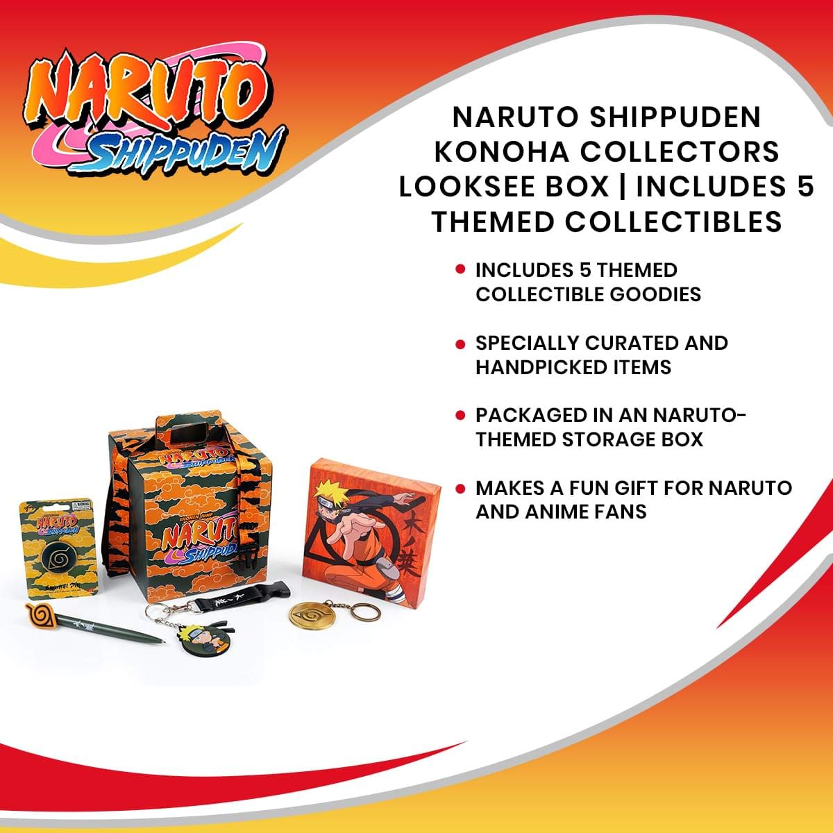 Just Funky Naruto Shippuden Konoha Looksee Box | 5 Themed Collectibles | Naruto Toys & Accessories