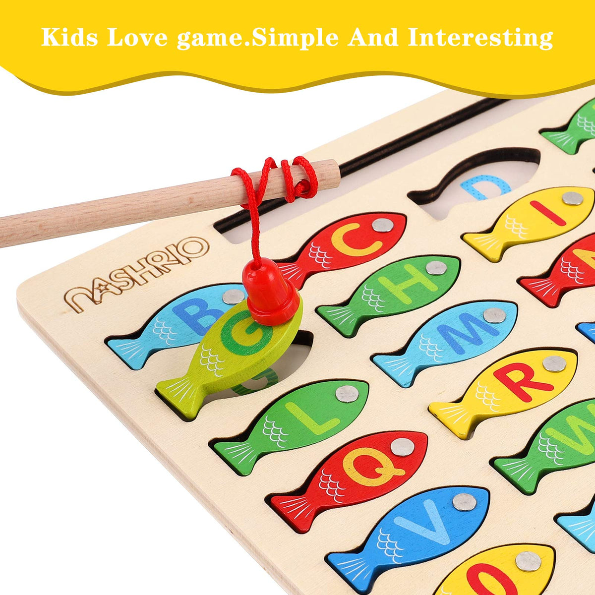 NASHRIO Magnetic Wooden Fishing Game for Toddlers — ABC & Numbers Learning Toy