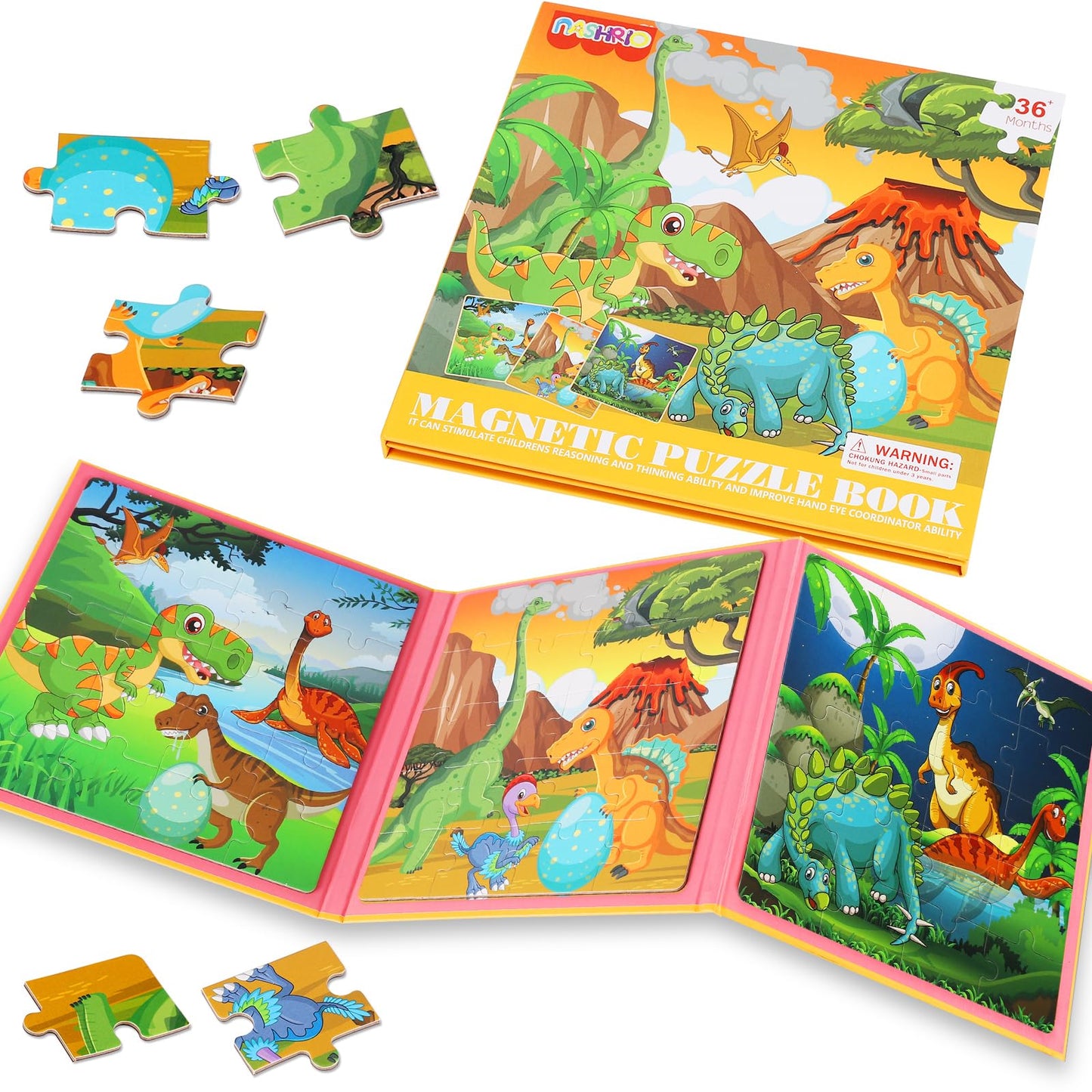 NASHRIO Magnetic Dinosaur Puzzles – 20-Piece Travel Toys for Kids 2-6