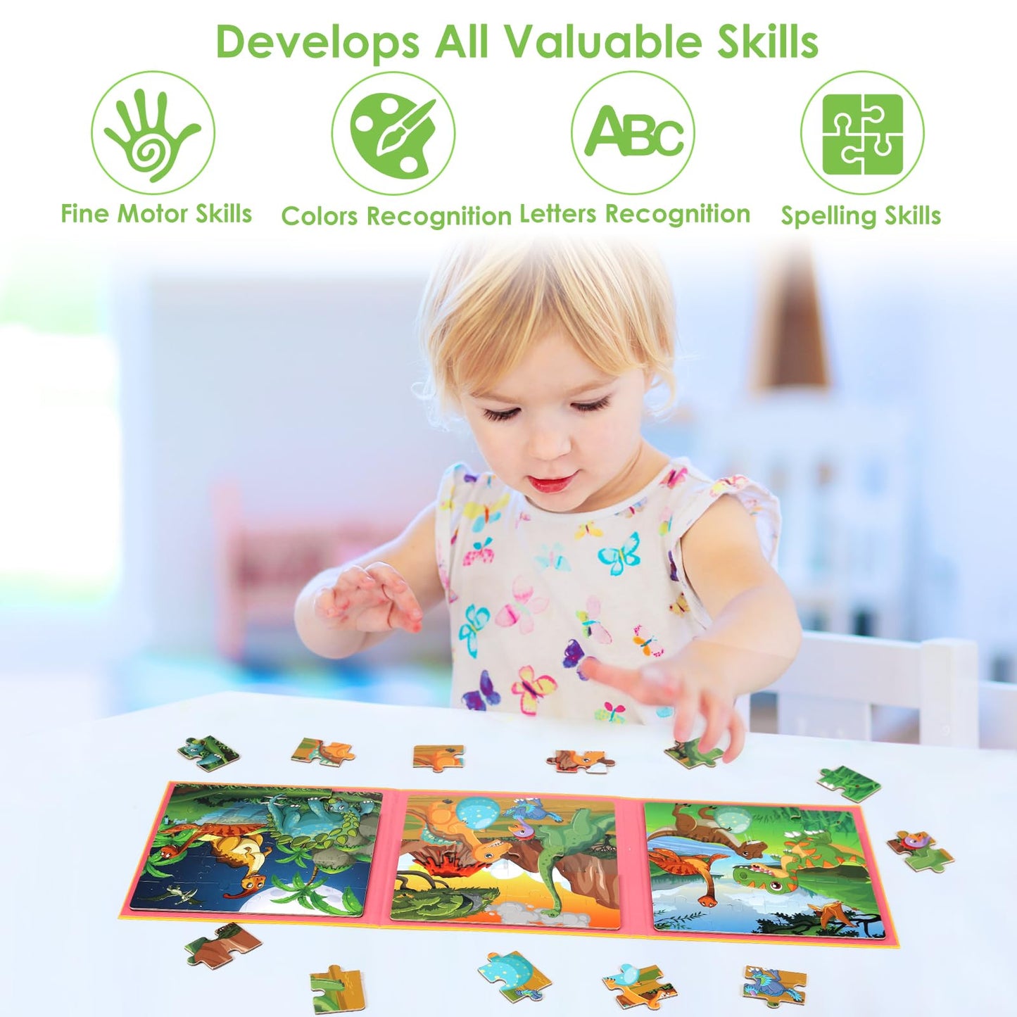 NASHRIO Magnetic Dinosaur Puzzles – 20-Piece Travel Toys for Kids 2-6