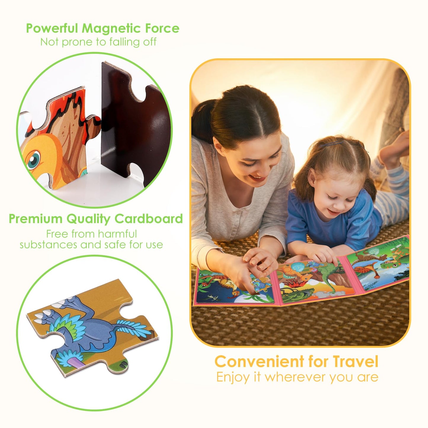 NASHRIO Magnetic Dinosaur Puzzles – 20-Piece Travel Toys for Kids 2-6