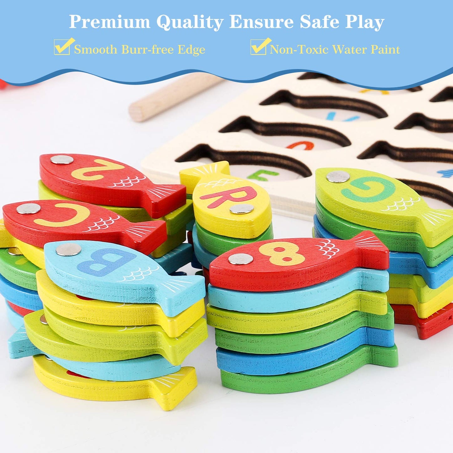 NASHRIO Magnetic Wooden Fishing Game for Toddlers — ABC & Numbers Learning Toy