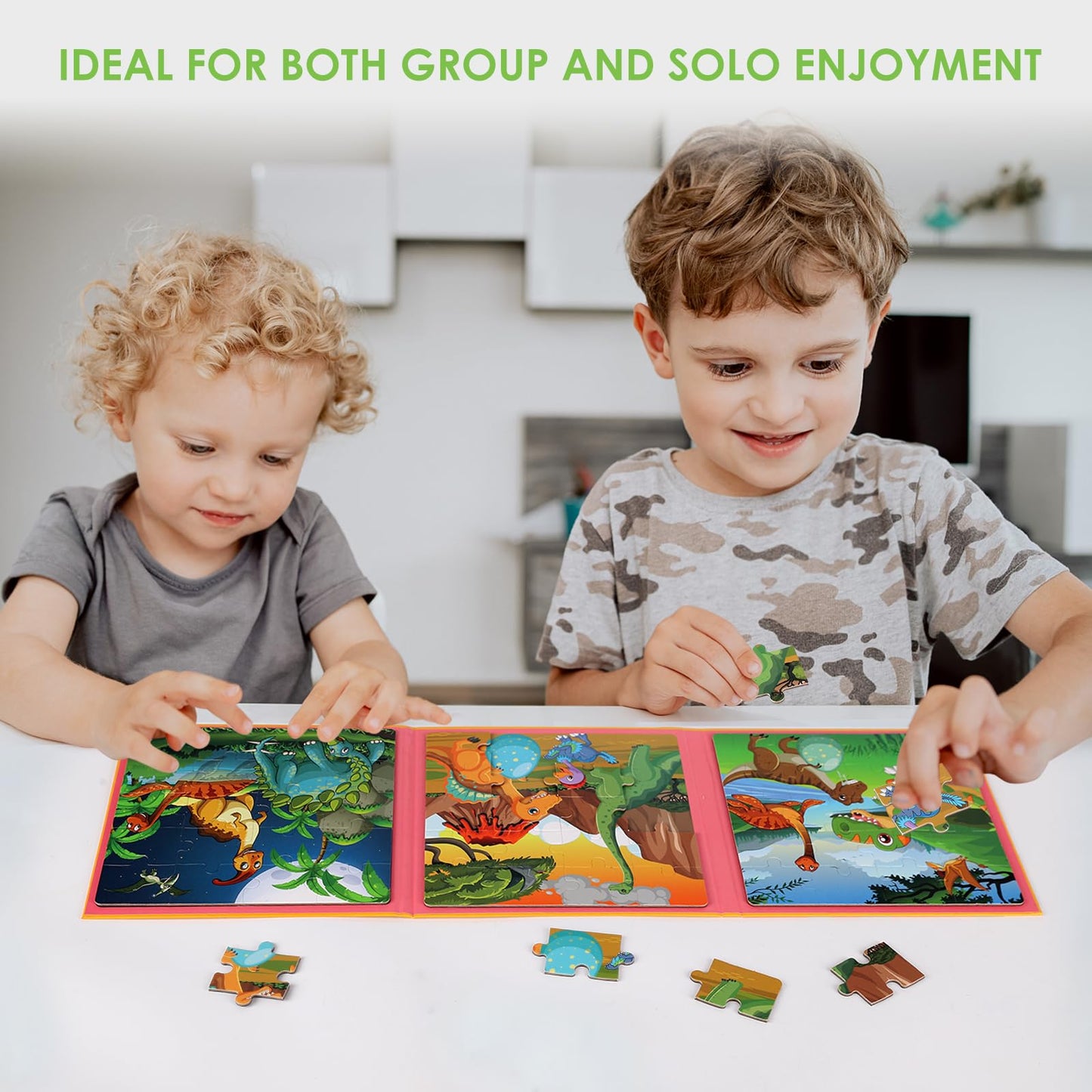 NASHRIO Magnetic Dinosaur Puzzles – 20-Piece Travel Toys for Kids 2-6