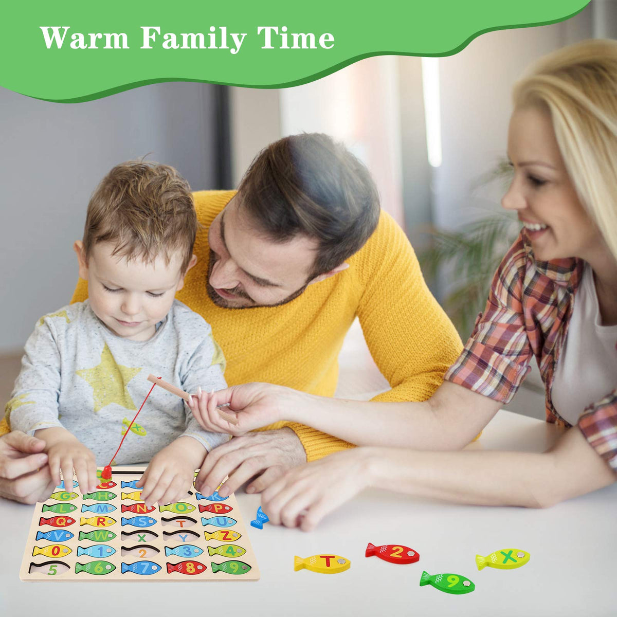 NASHRIO Magnetic Wooden Fishing Game for Toddlers — ABC & Numbers Learning Toy