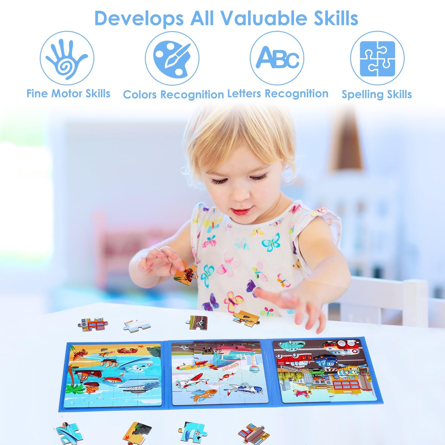 NASHRIO Magnetic Puzzles for Kids – 20-Piece Transportation Puzzles (Ages 3-6)