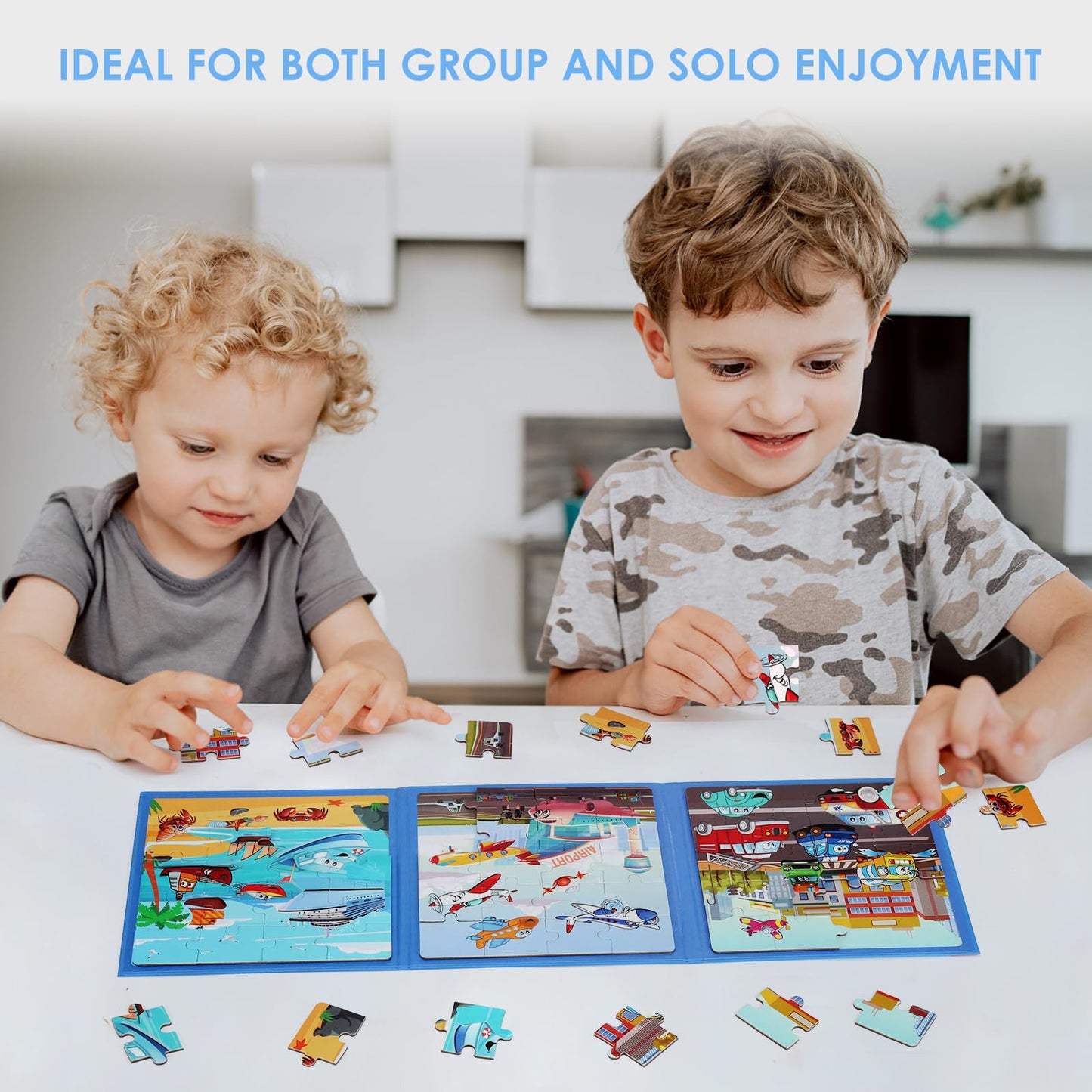 NASHRIO Magnetic Puzzles for Kids – 20-Piece Transportation Puzzles (Ages 3-6)
