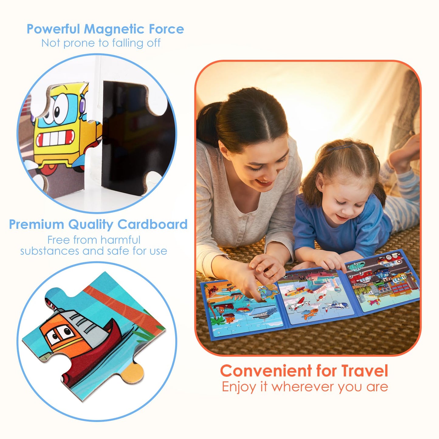 NASHRIO Magnetic Puzzles for Kids – 20-Piece Transportation Puzzles (Ages 3-6)