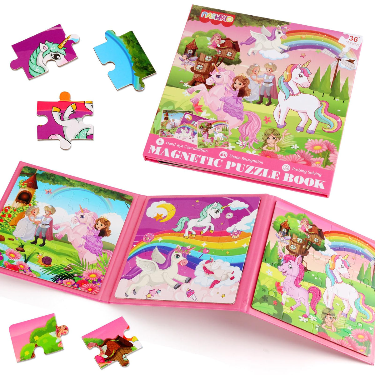 NASHRIO Magnetic Puzzles for Kids 4-6 — Unicorn & Princess 20-Piece Travel Puzzles